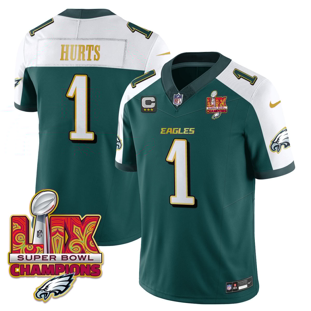 Men’s Philadelphia Eagles Super Bowl LIX Champions Gold Trim Vapor Limited Jersey – All Stitched