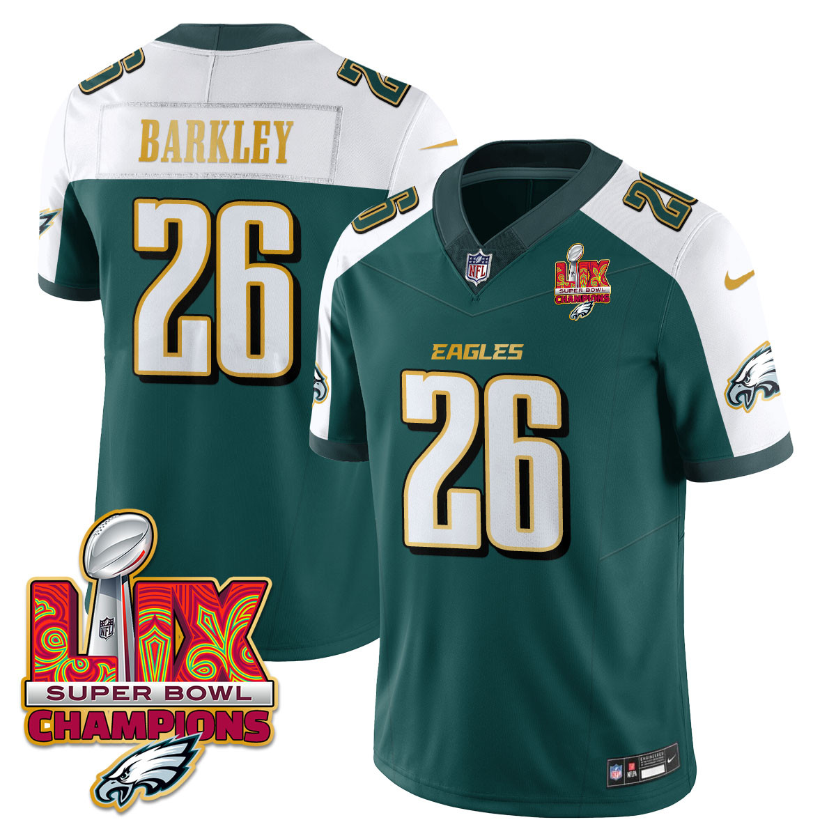 Men’s Philadelphia Eagles Super Bowl LIX Champions Gold Trim Vapor Limited Jersey – All Stitched