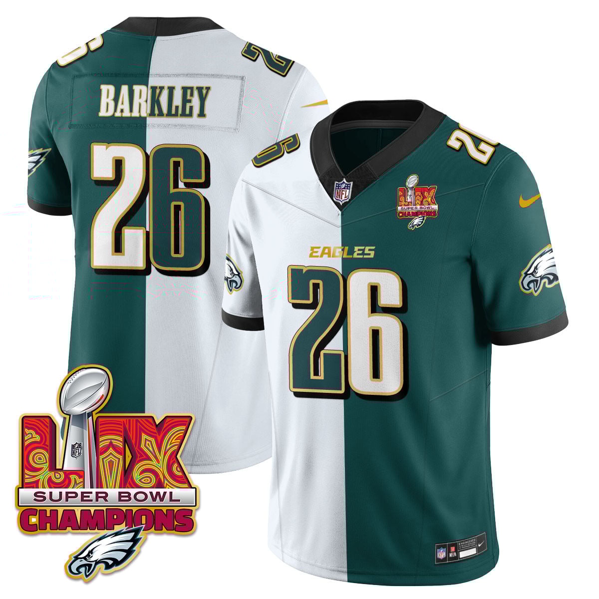 Men’s Philadelphia Eagles Super Bowl LIX Champions Gold Trim Vapor Limited Jersey – All Stitched