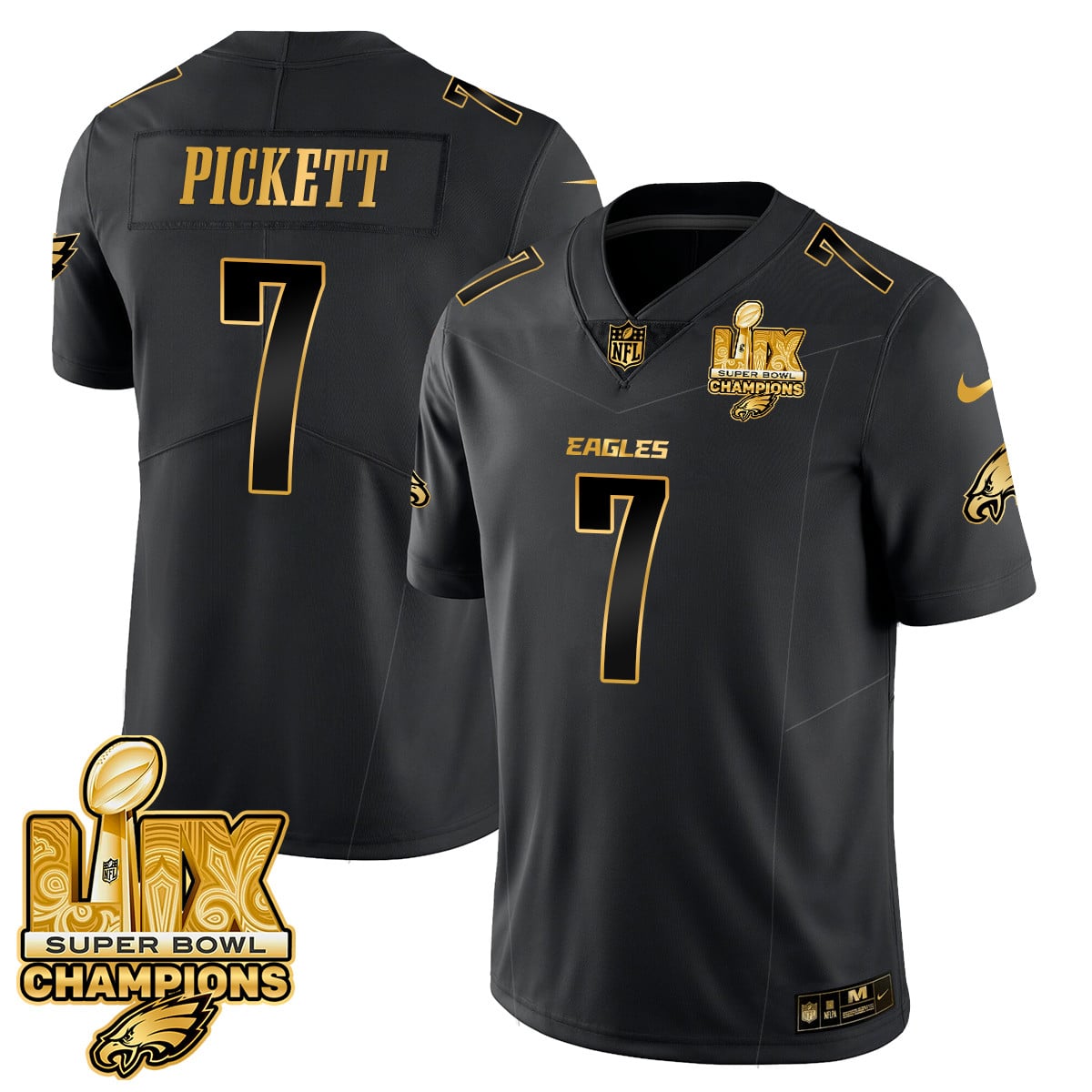 Men’s Philadelphia Eagles Super Bowl LIX Champions Gold Vapor Limited Jersey – All Stitched