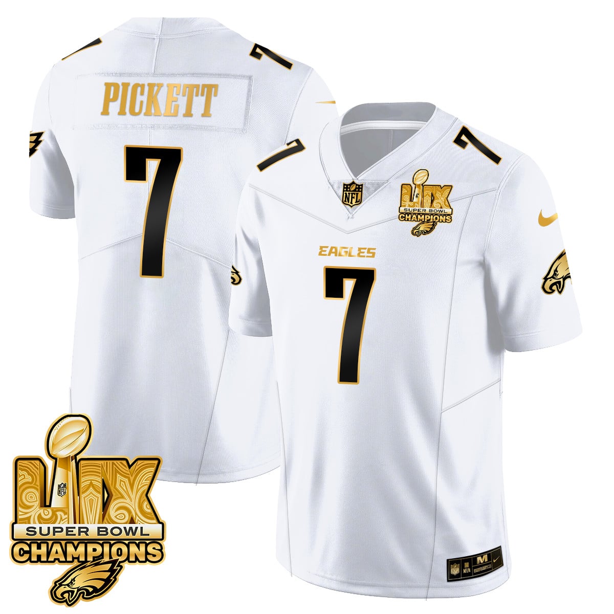 Men’s Philadelphia Eagles Super Bowl LIX Champions Gold Vapor Limited Jersey – All Stitched