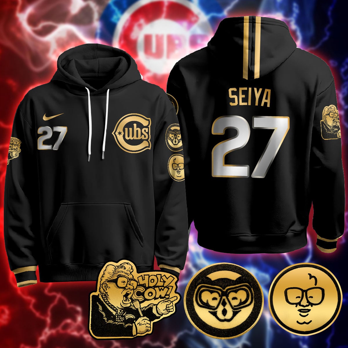 Chicago Cubs Limited Hoodie – Harry Caray “Holy Cow” Patch – All Stitched