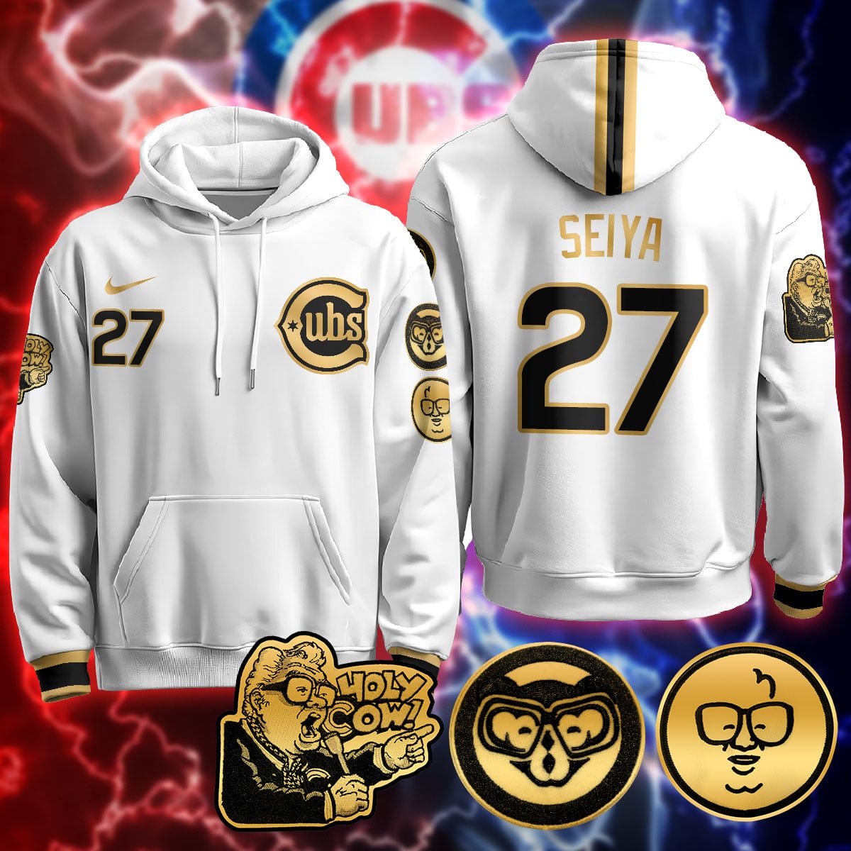 Chicago Cubs Limited Hoodie – Harry Caray “Holy Cow” Patch – All Stitched