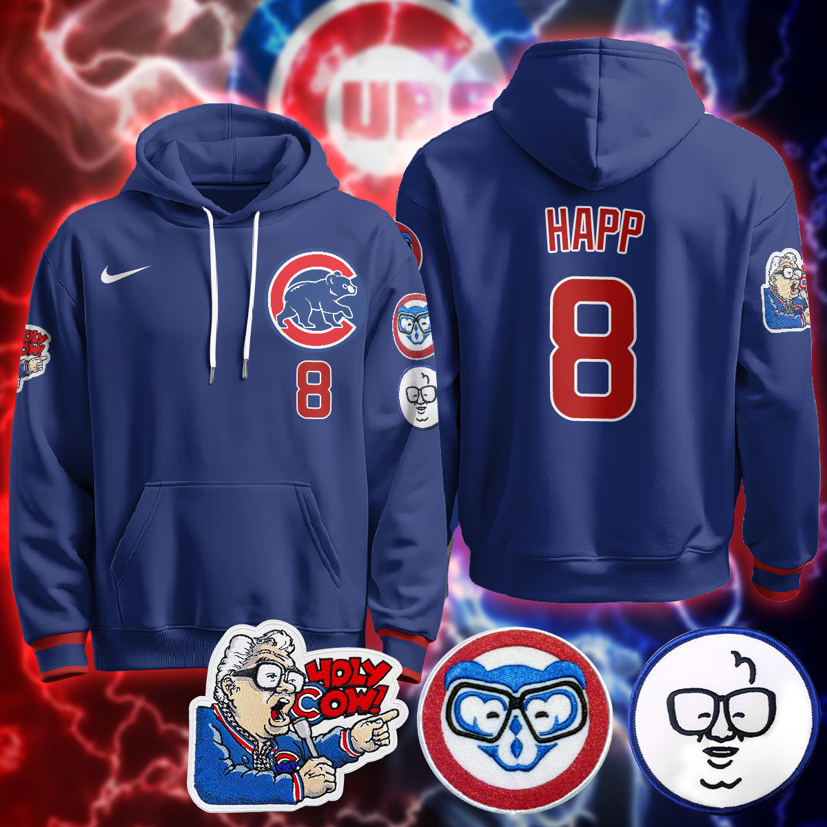 Chicago Cubs Limited Hoodie – Harry Caray “Holy Cow” Patch – All Stitched