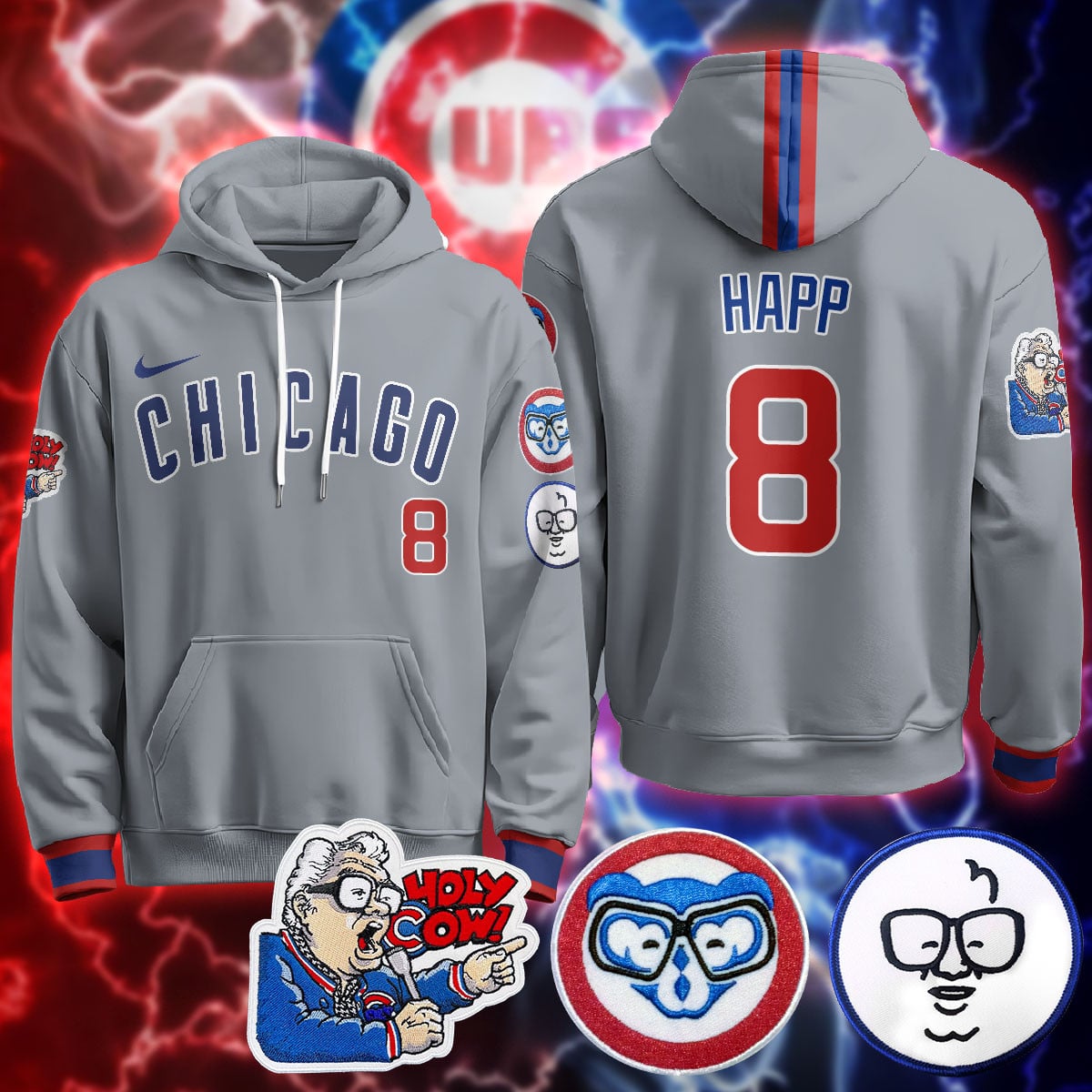 Chicago Cubs Limited Hoodie – Harry Caray “Holy Cow” Patch – All Stitched