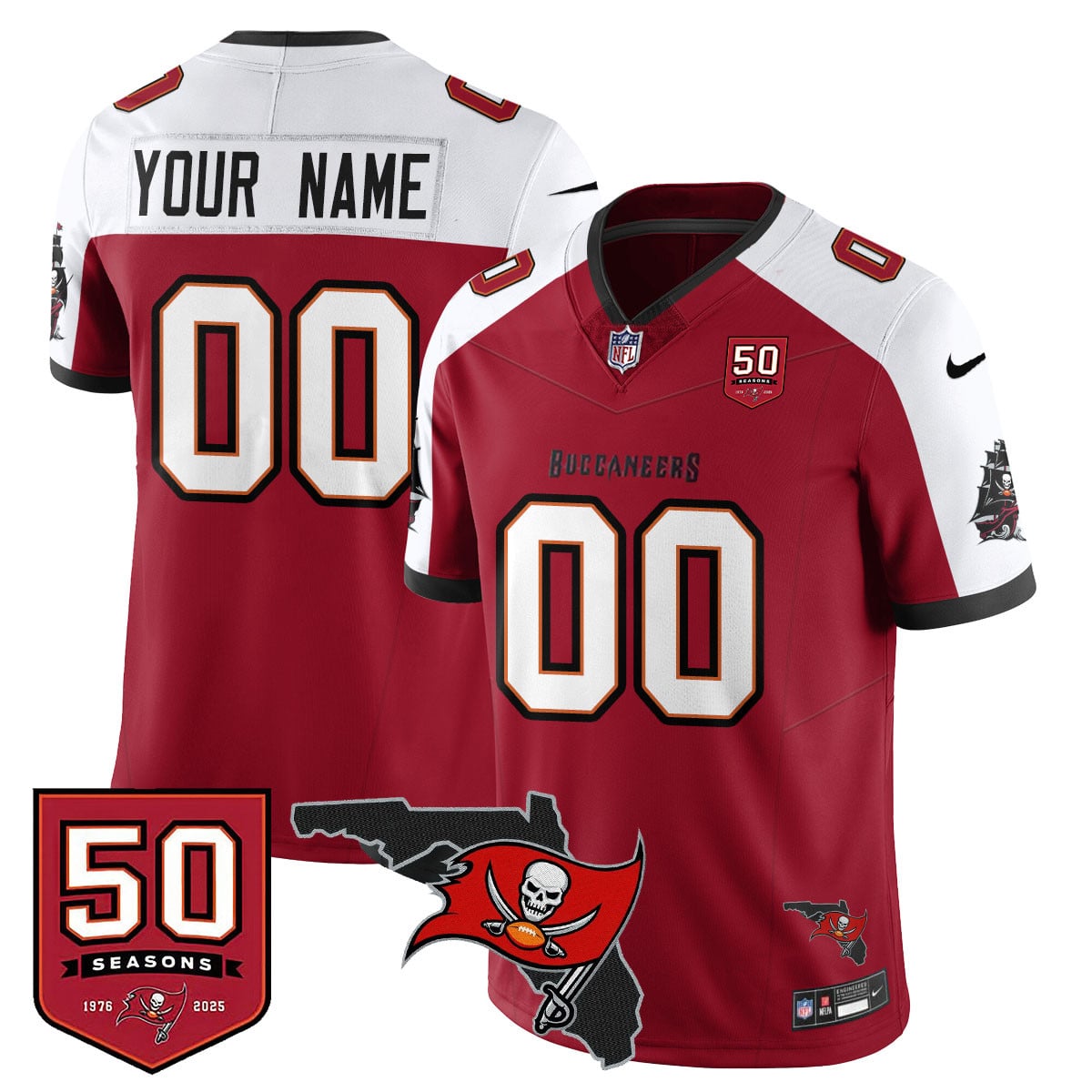 Custom Tampa Bay Buccaneers 50th Season Limited Jersey – All Stitched