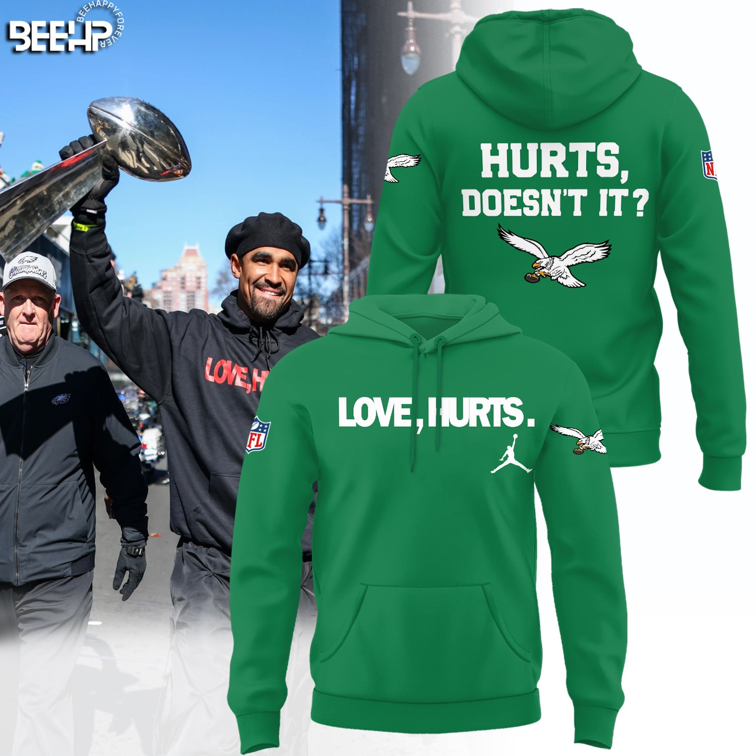 Jalen Hurts – Love Hurts Pullover Hoodie – All Stitched