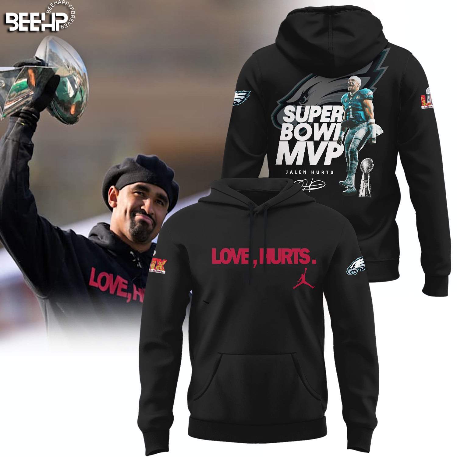Jalen Hurts – Love Hurts Pullover Hoodie – All Stitched