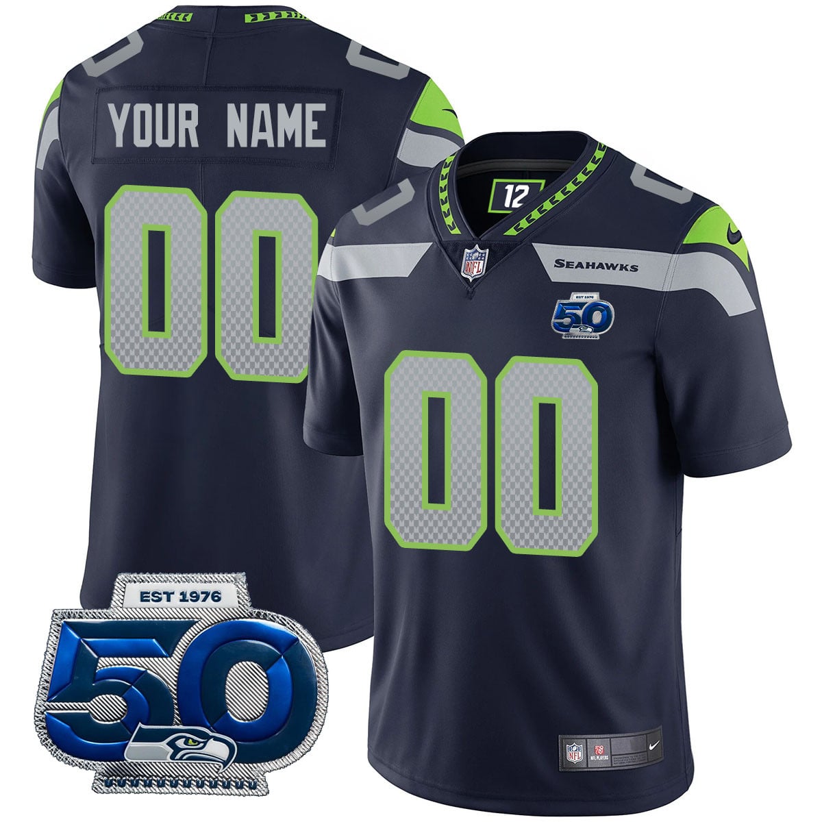 Custom Gender/Name Seattle Seahawks 50th Season Vapor Limited Jersey – All Stitched
