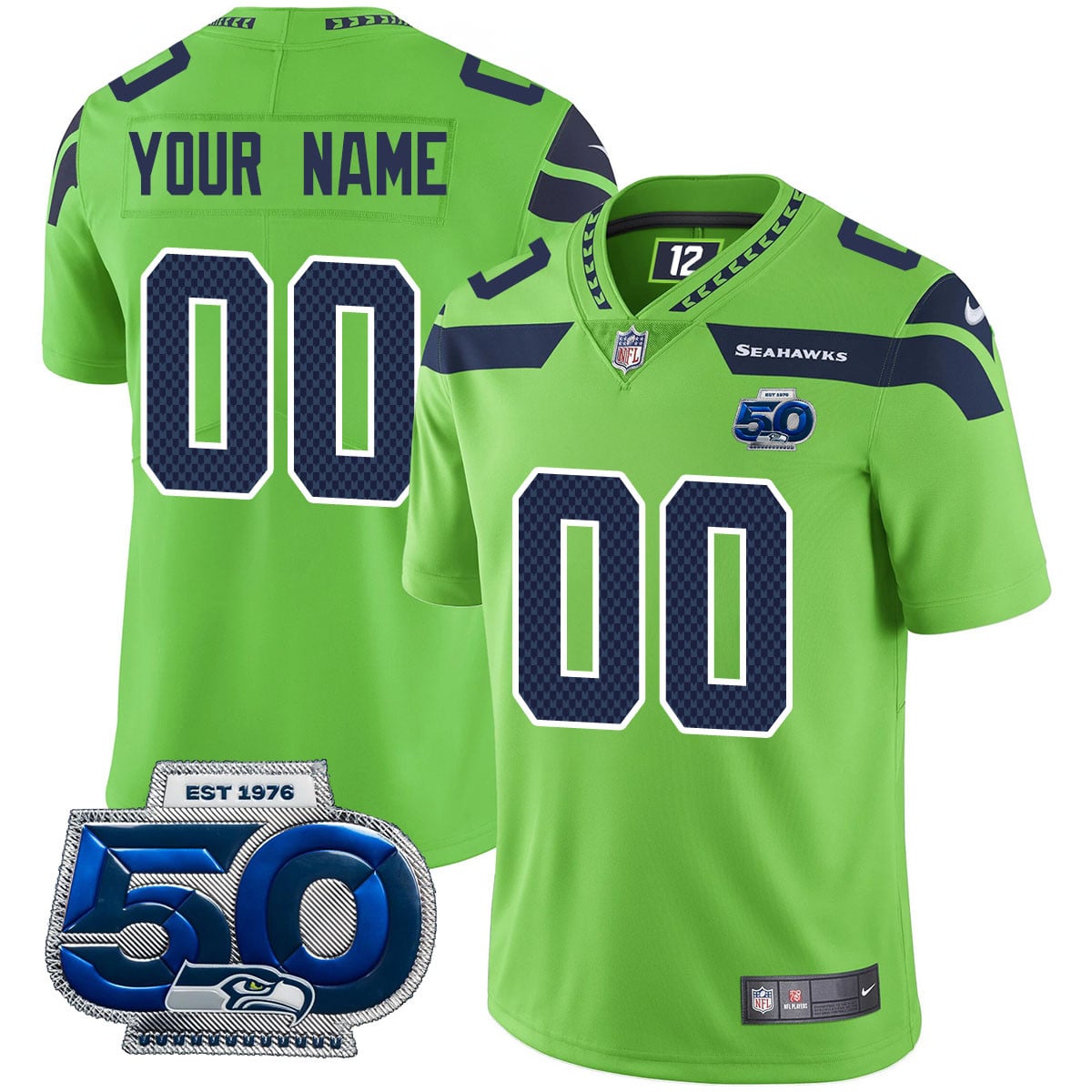 Custom Gender/Name Seattle Seahawks 50th Season Vapor Limited Jersey – All Stitched