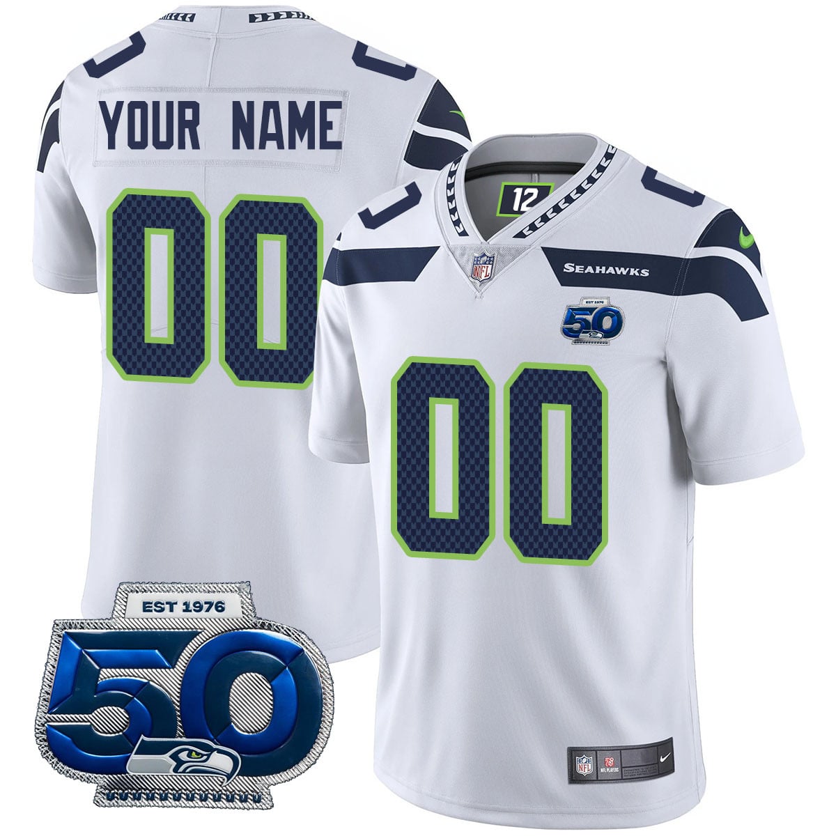 Custom Gender/Name Seattle Seahawks 50th Season Vapor Limited Jersey – All Stitched