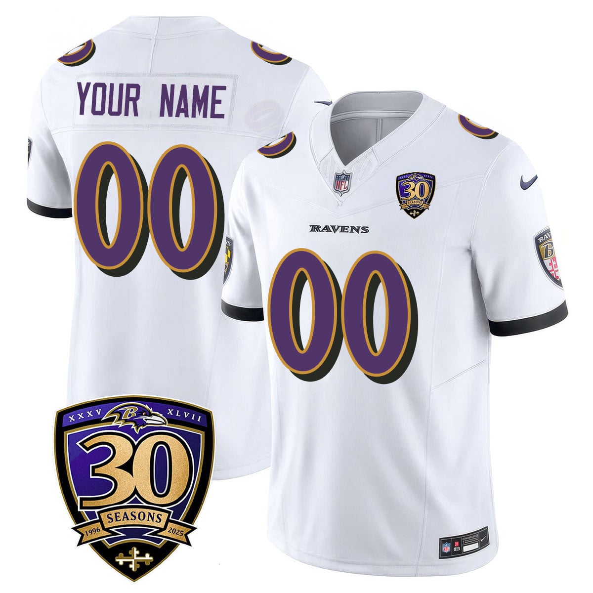 Custom Gender/Name Baltimore Ravens Limited 30th Season Jersey – All Stitched