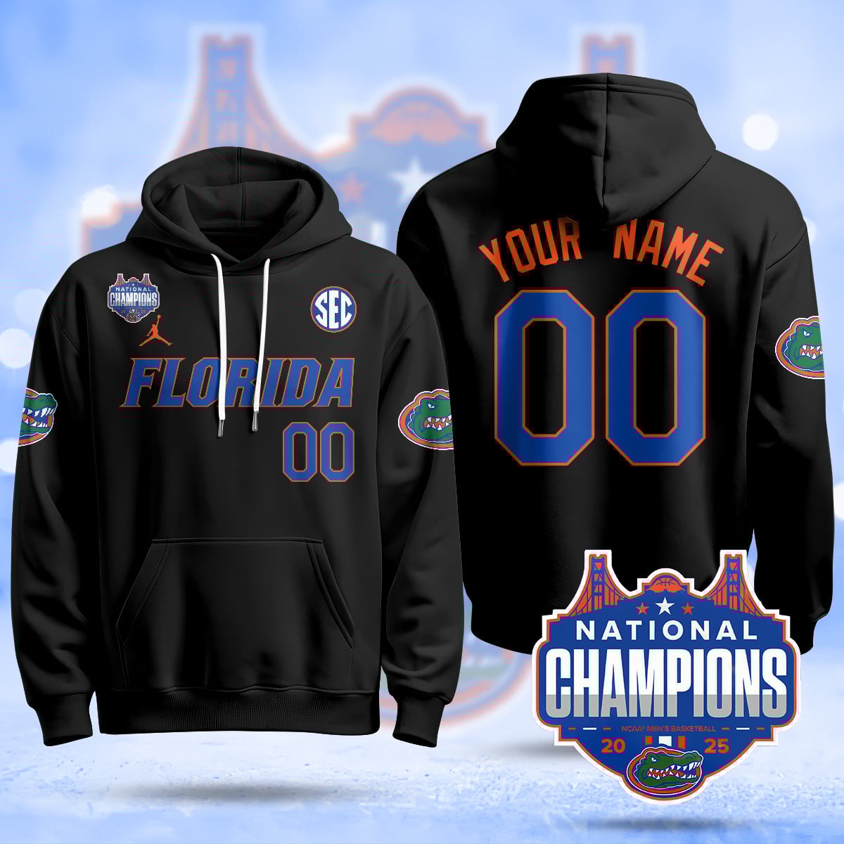 Custom Name/Gender Florida Gators 2025 National Champions Basketball Hoodie – All Stitched