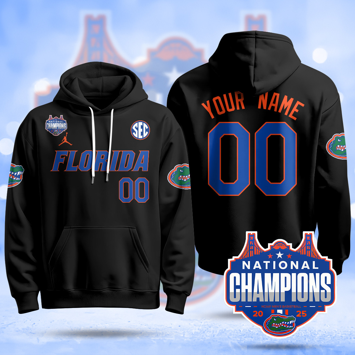 Custom Name/Gender Florida Gators 2025 National Champions Basketball Hoodie – All Stitched