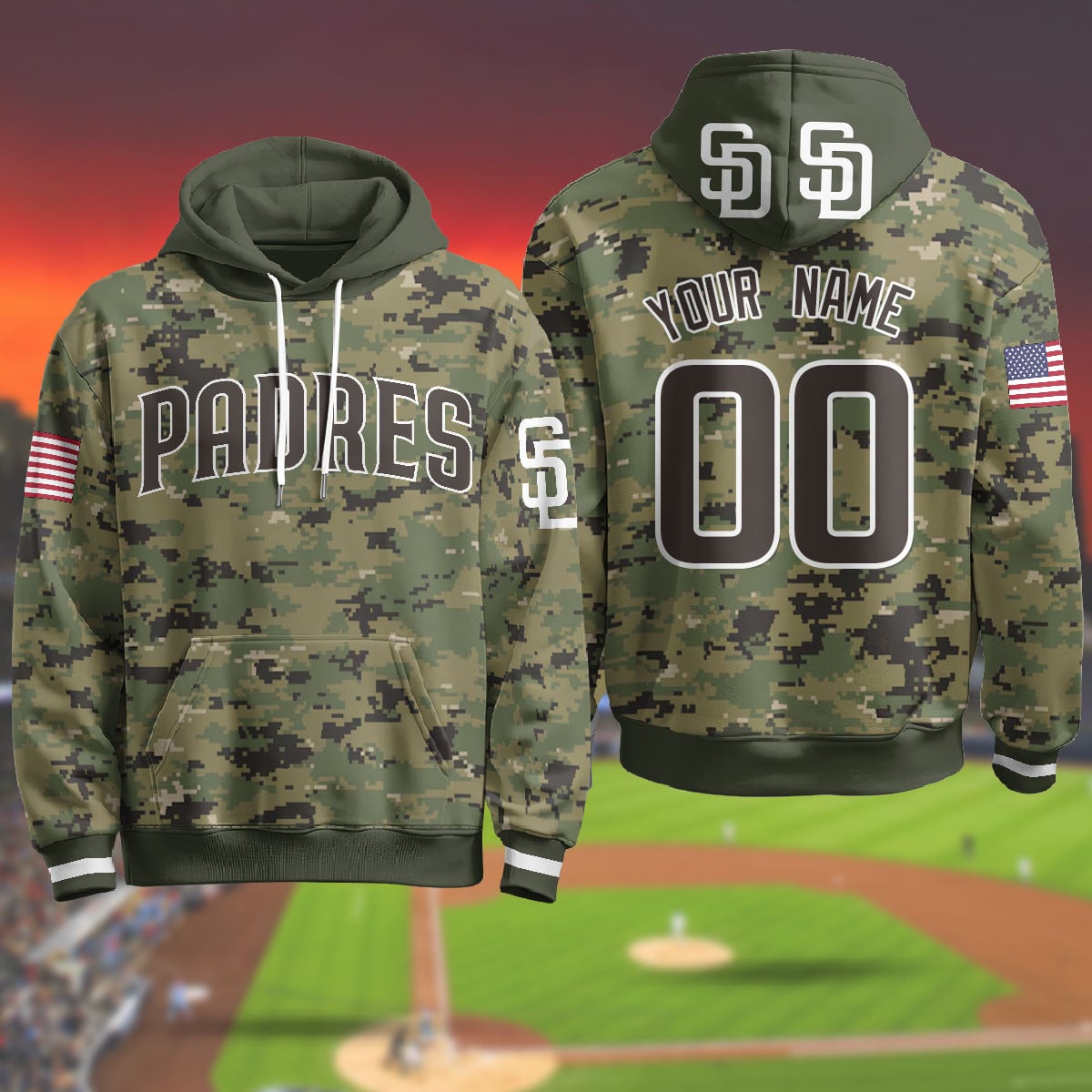 Custom Name/Gender San Diego Padres Military Hoodie – All Stitched