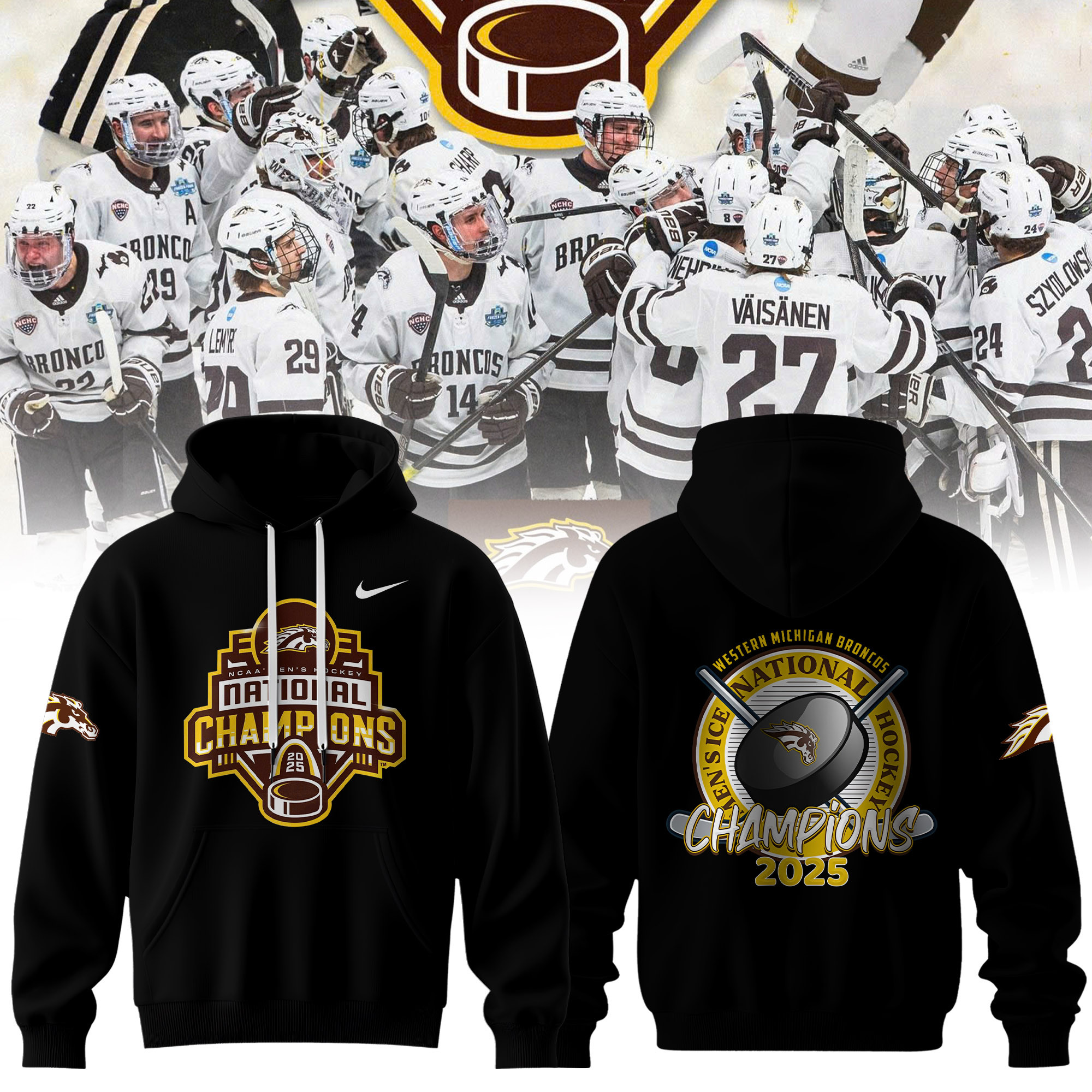 Western Michigan Broncos 2025 National Champions Patch Premium Hoodie