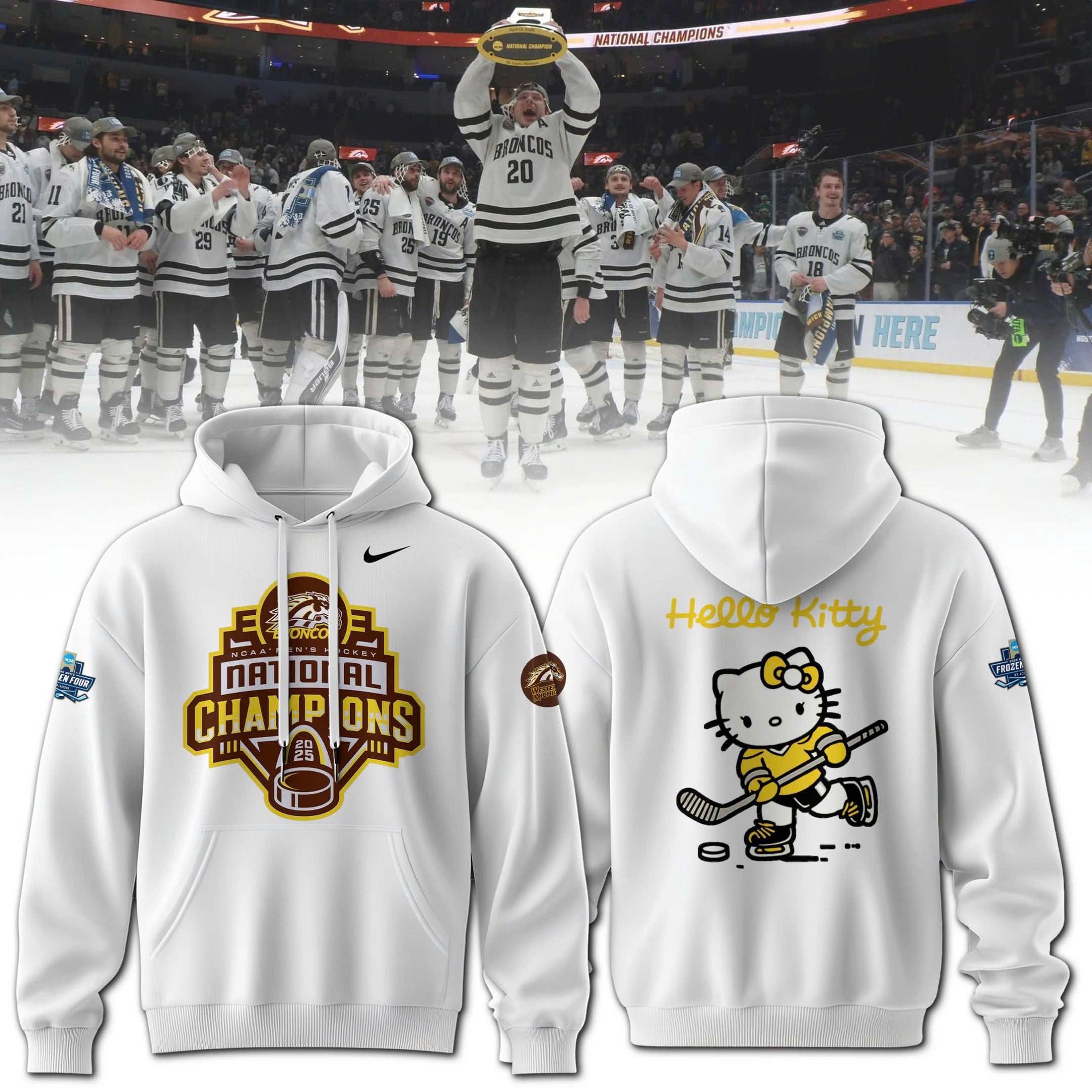 Hello Kitty x Western Michigan Broncos 2025 National Champions Patch Premium Hoodie