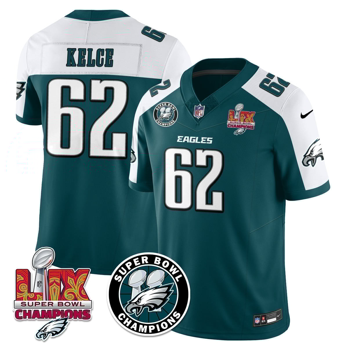 Men’s Philadelphia Eagles Super Bowl LIX Champions Jersey – All Stitched