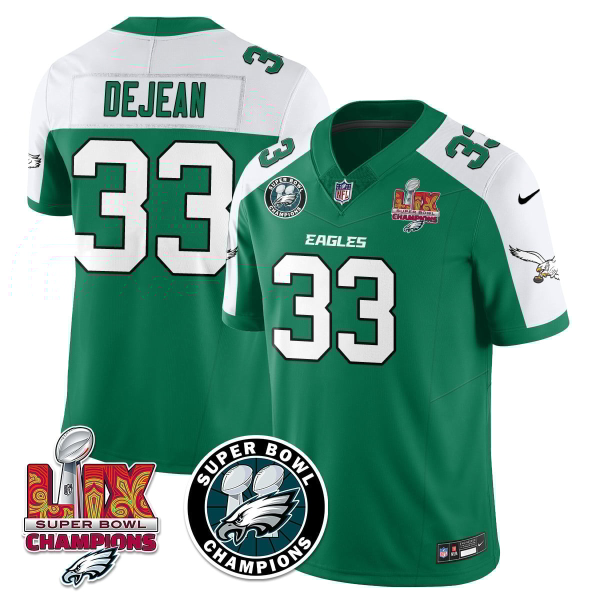 Men’s Philadelphia Eagles Super Bowl LIX Champions Jersey – All Stitched