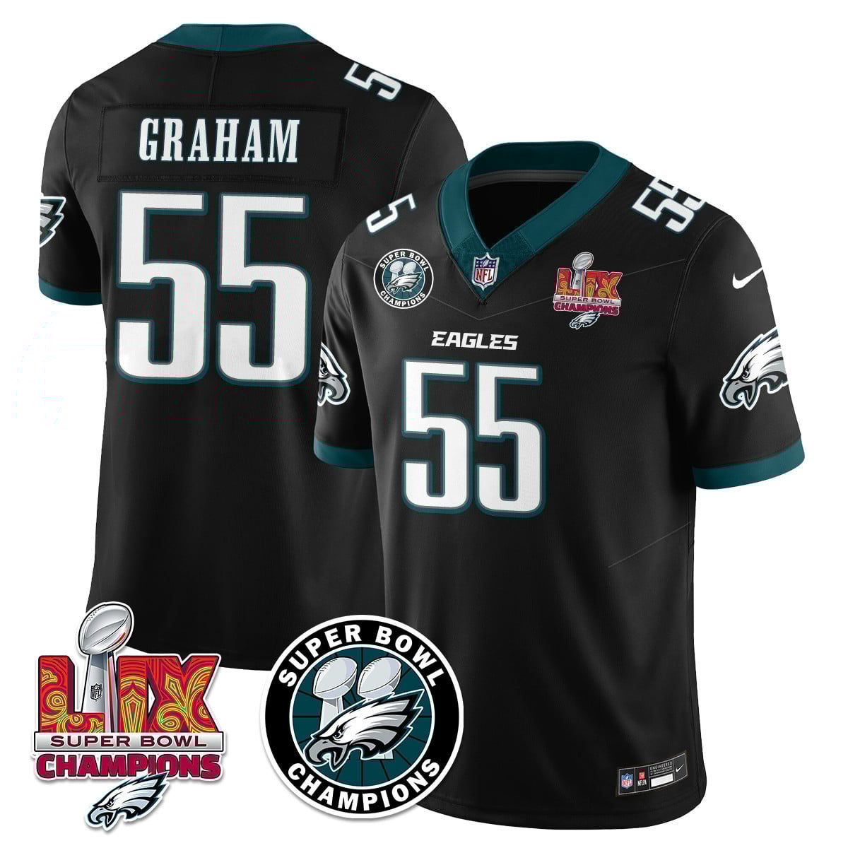 Men’s Philadelphia Eagles Super Bowl LIX Champions Jersey – All Stitched