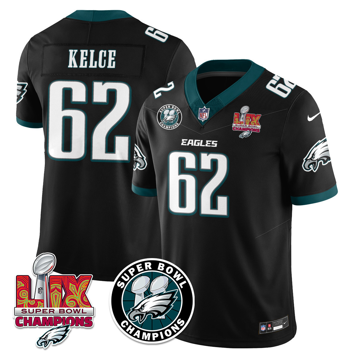 Men’s Philadelphia Eagles Super Bowl LIX Champions Jersey – All Stitched