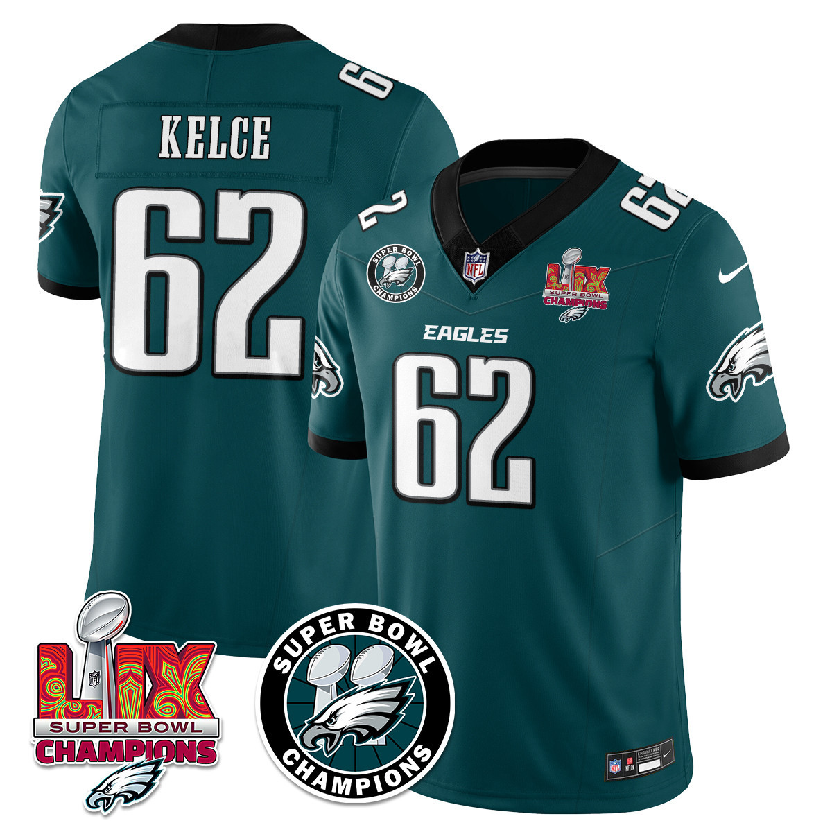 Men’s Philadelphia Eagles Super Bowl LIX Champions Jersey – All Stitched