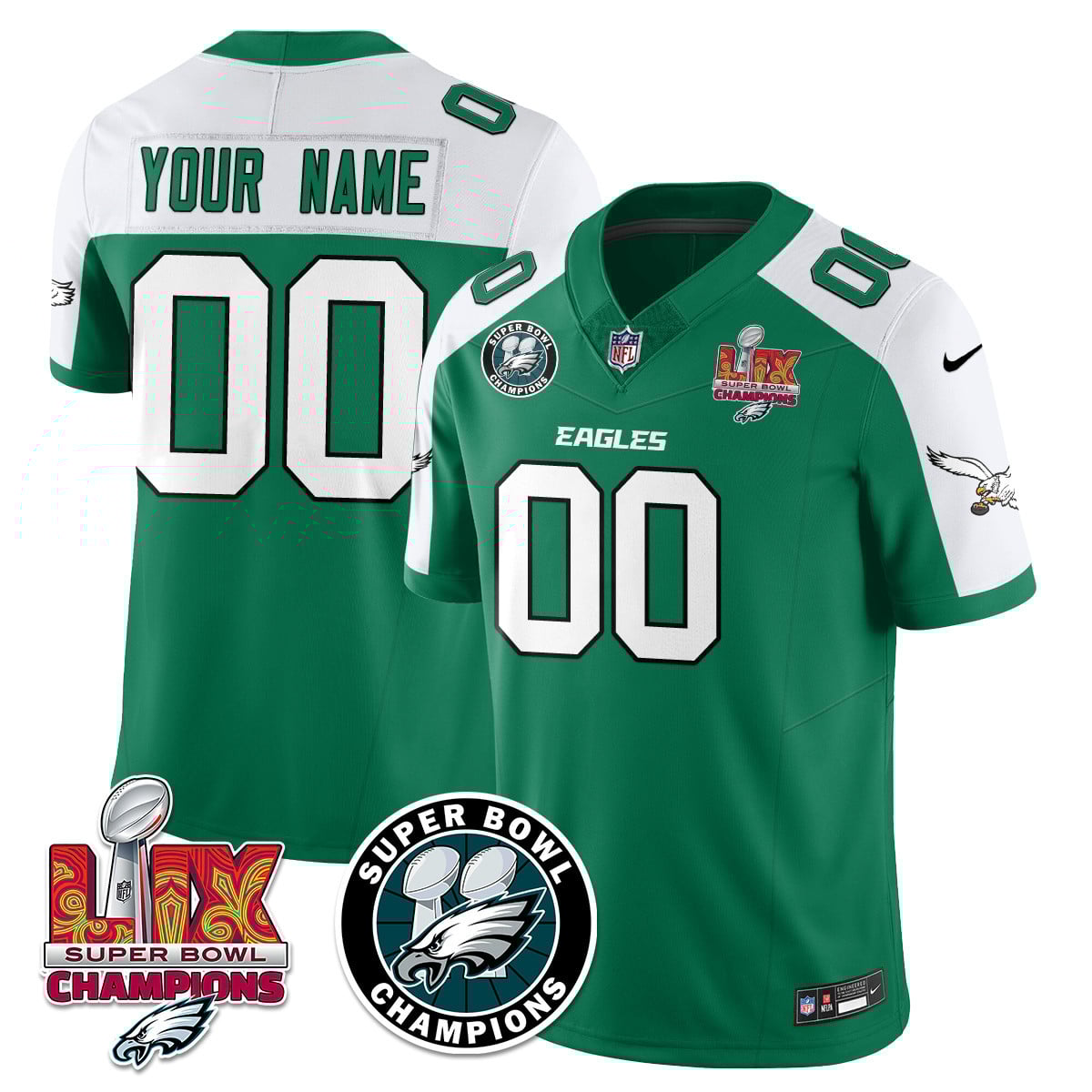 Philadelphia Eagles Super Bowl LIX Champions Custom Jersey – All Stitched