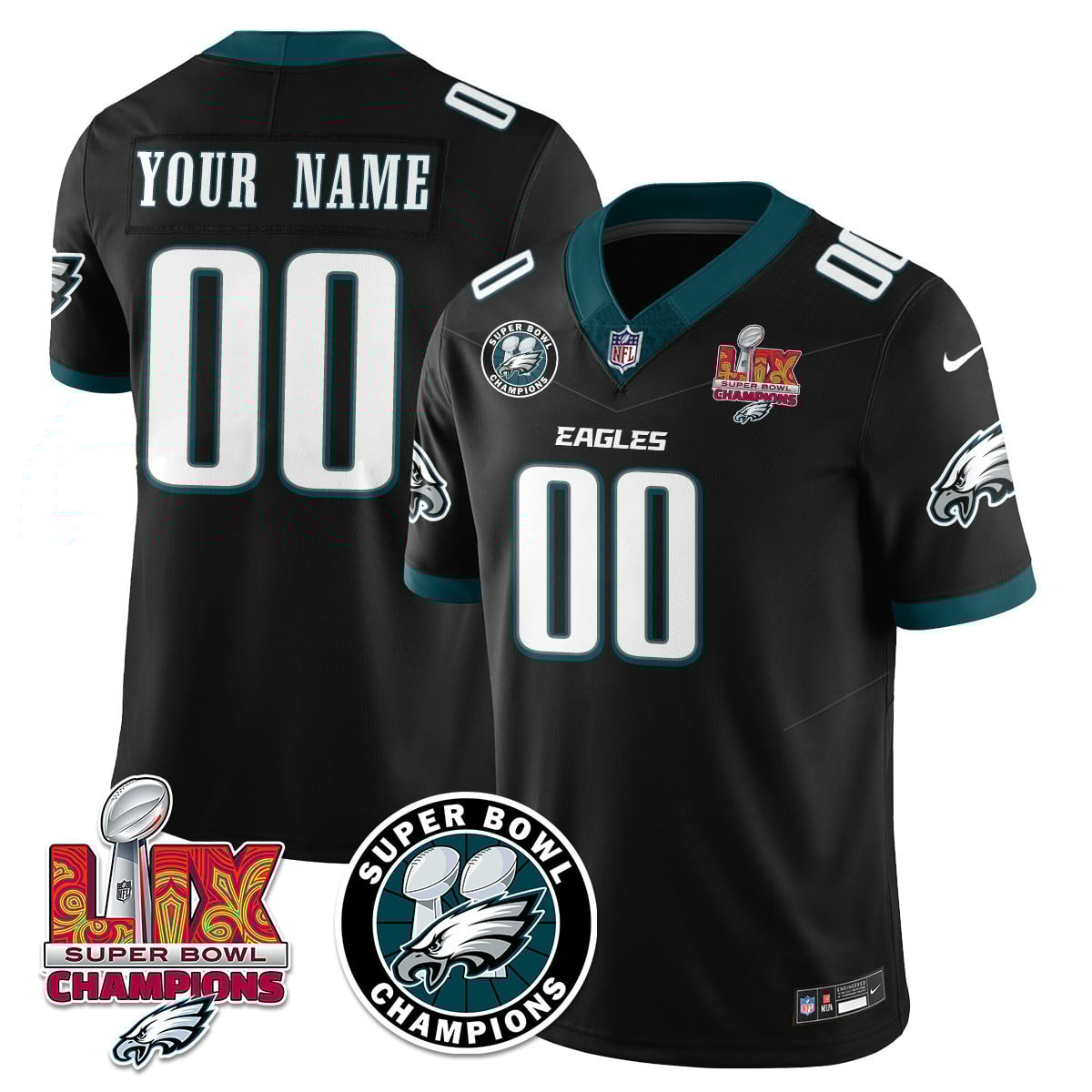 Philadelphia Eagles Super Bowl LIX Champions Custom Jersey – All Stitched