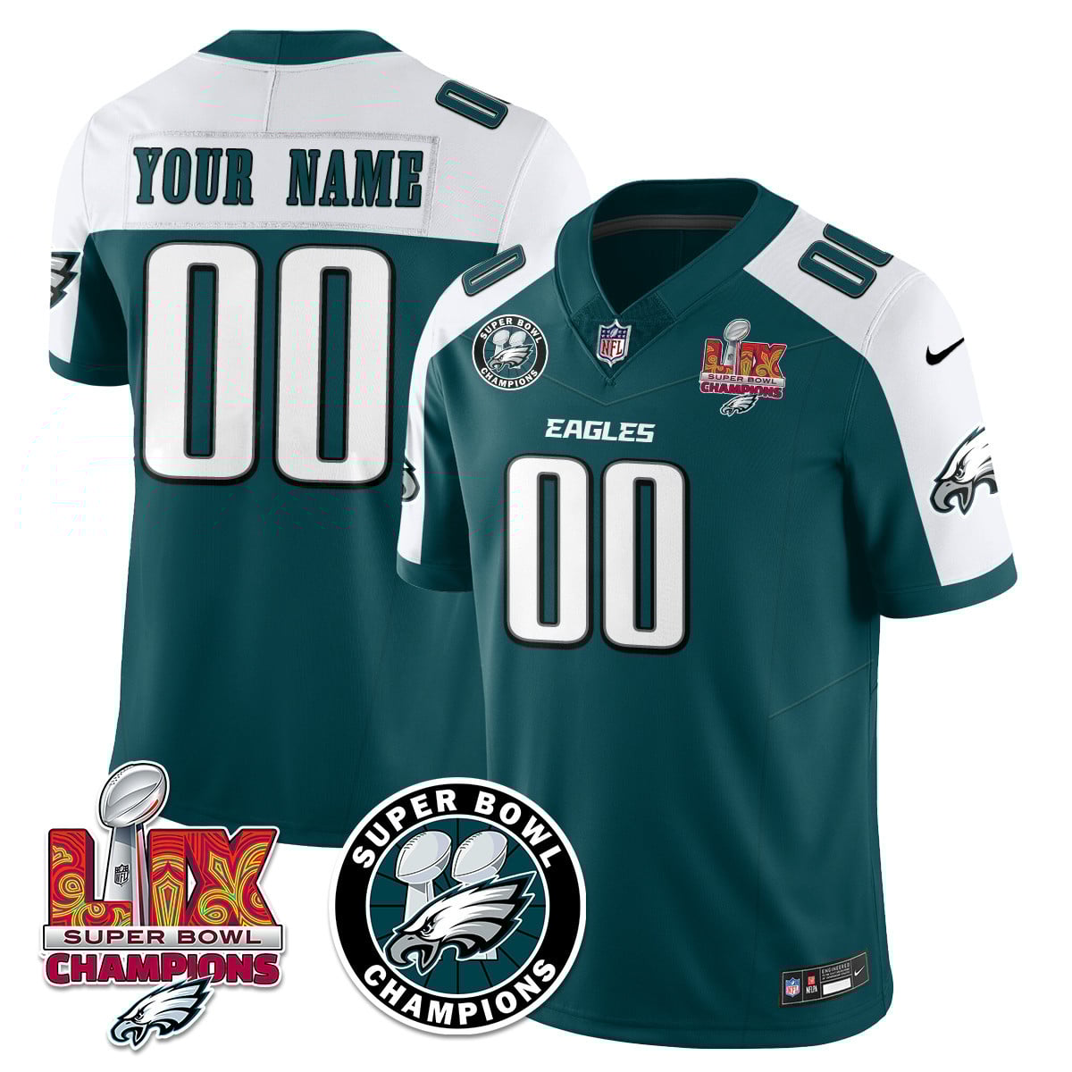 Philadelphia Eagles Super Bowl LIX Champions Custom Jersey – All Stitched