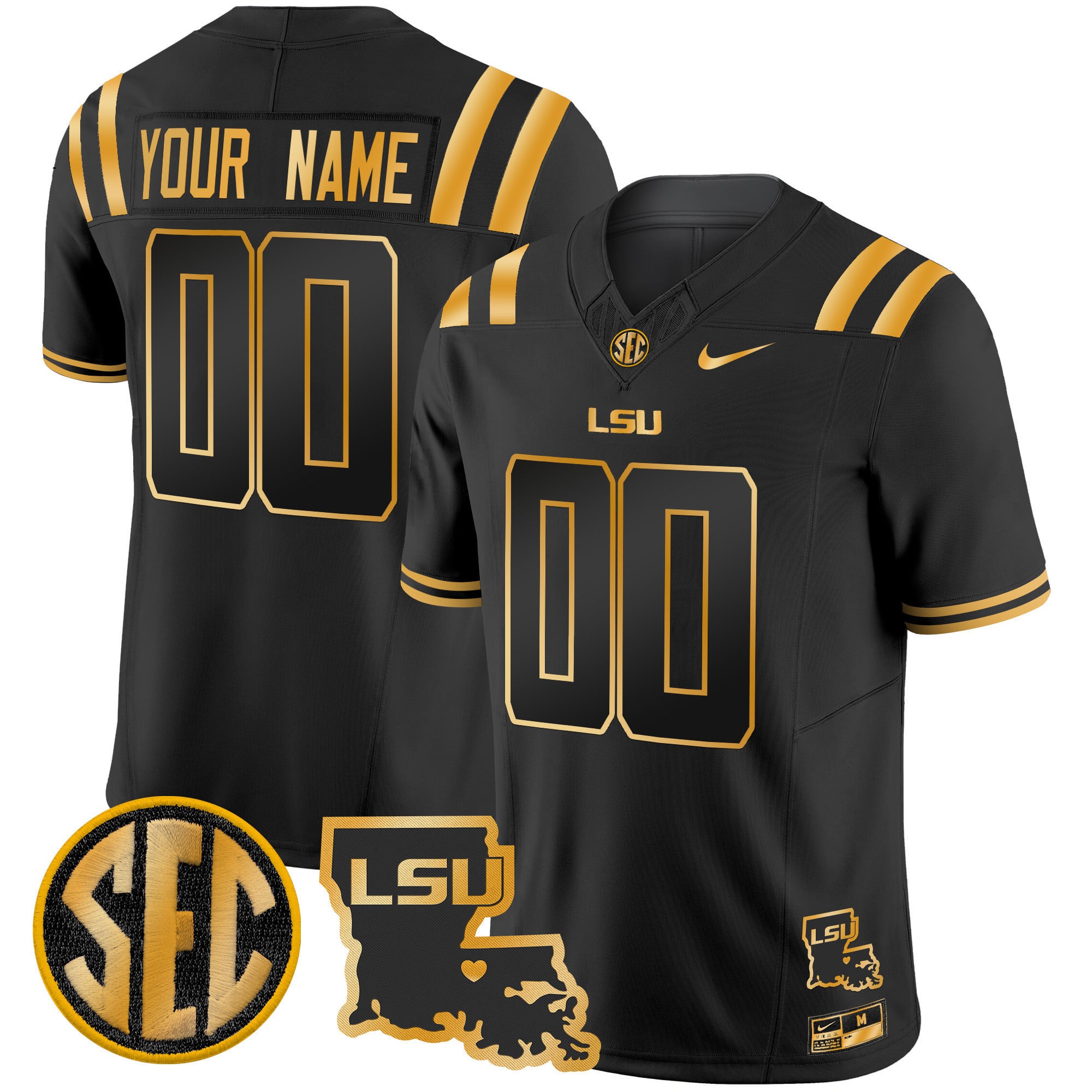 LSU Tigers 2025 Louisiana Patch Gold Vapor Limited Custom Jersey – All Stitched