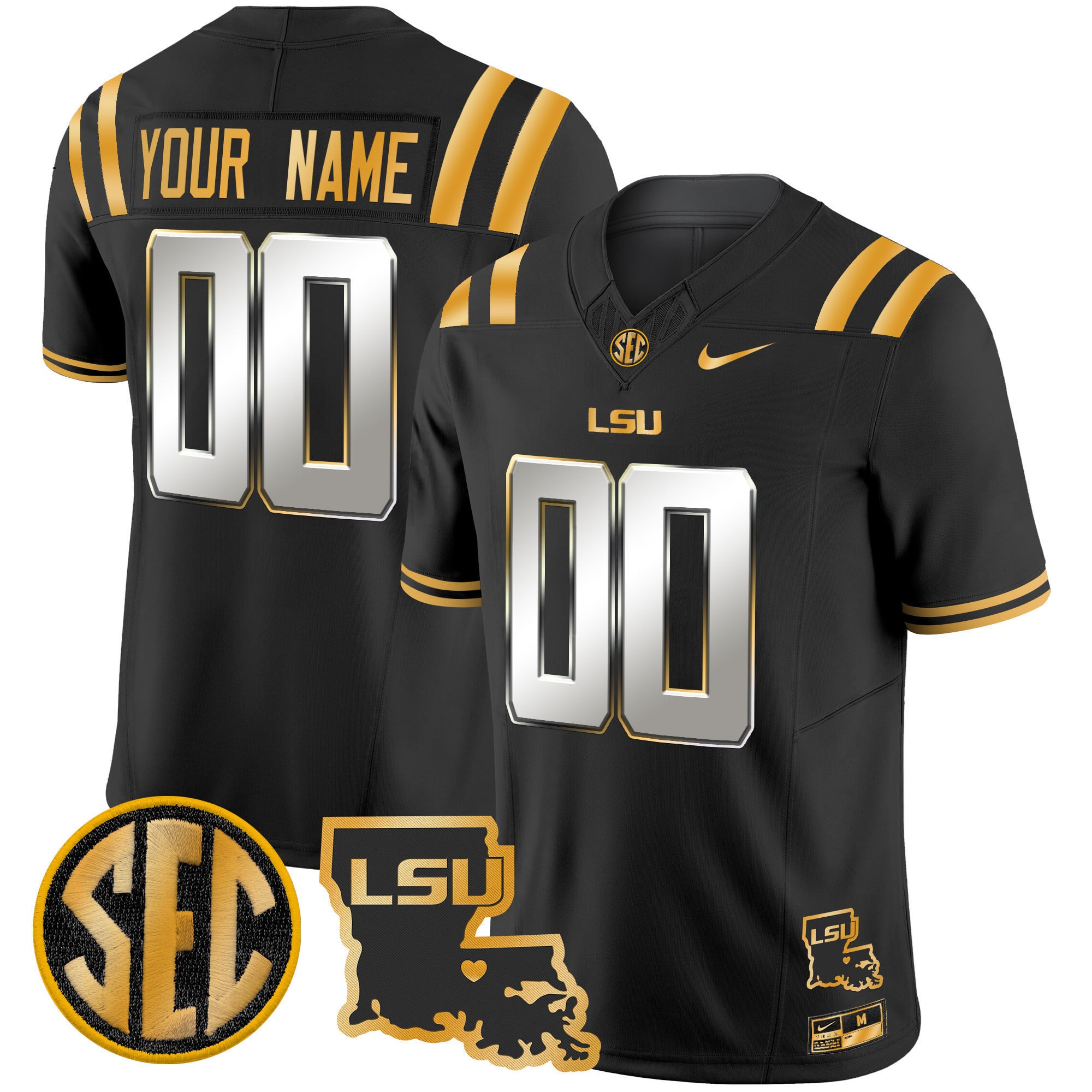 LSU Tigers 2025 Louisiana Patch Gold Vapor Limited Custom Jersey – All Stitched