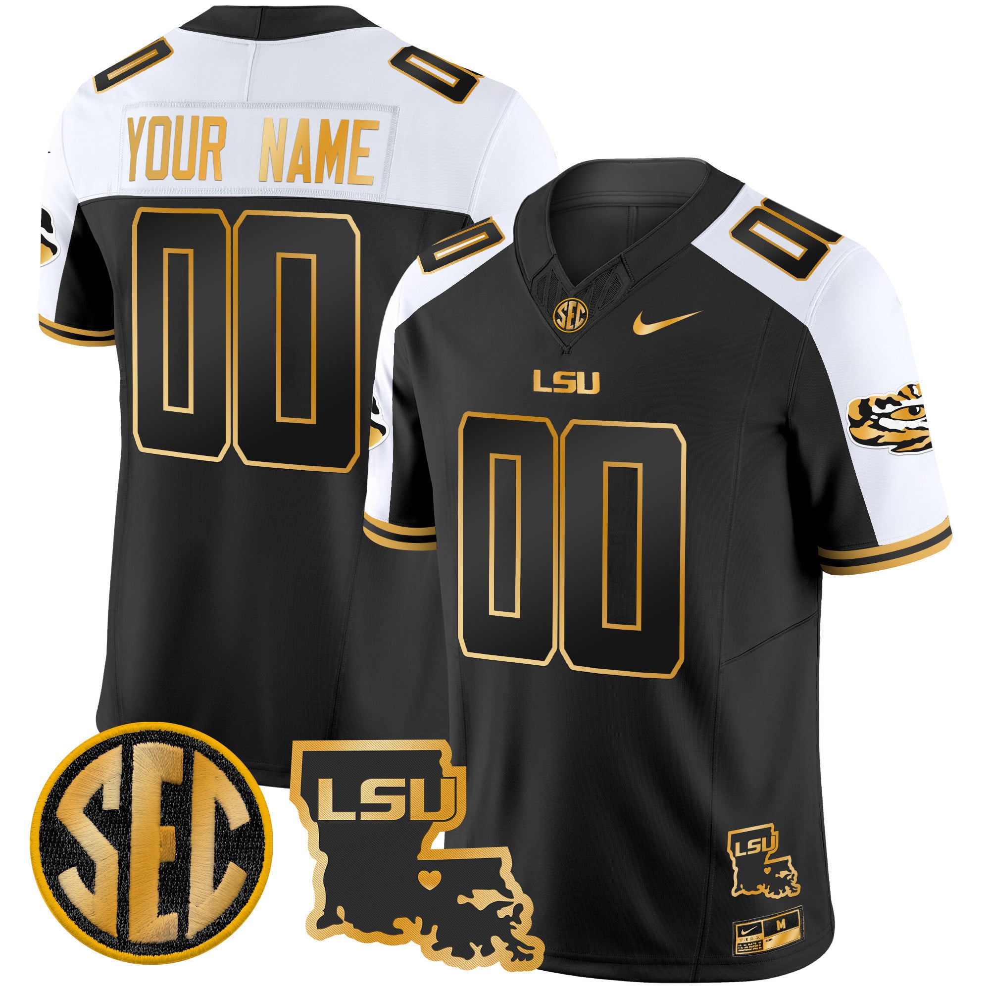 LSU Tigers 2025 Louisiana Patch Gold Vapor Limited Custom Jersey – All Stitched