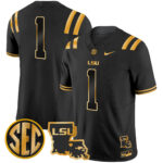 Men’s LSU Tigers 2025 Louisiana Patch Gold Vapor Limited Jersey – All Stitched