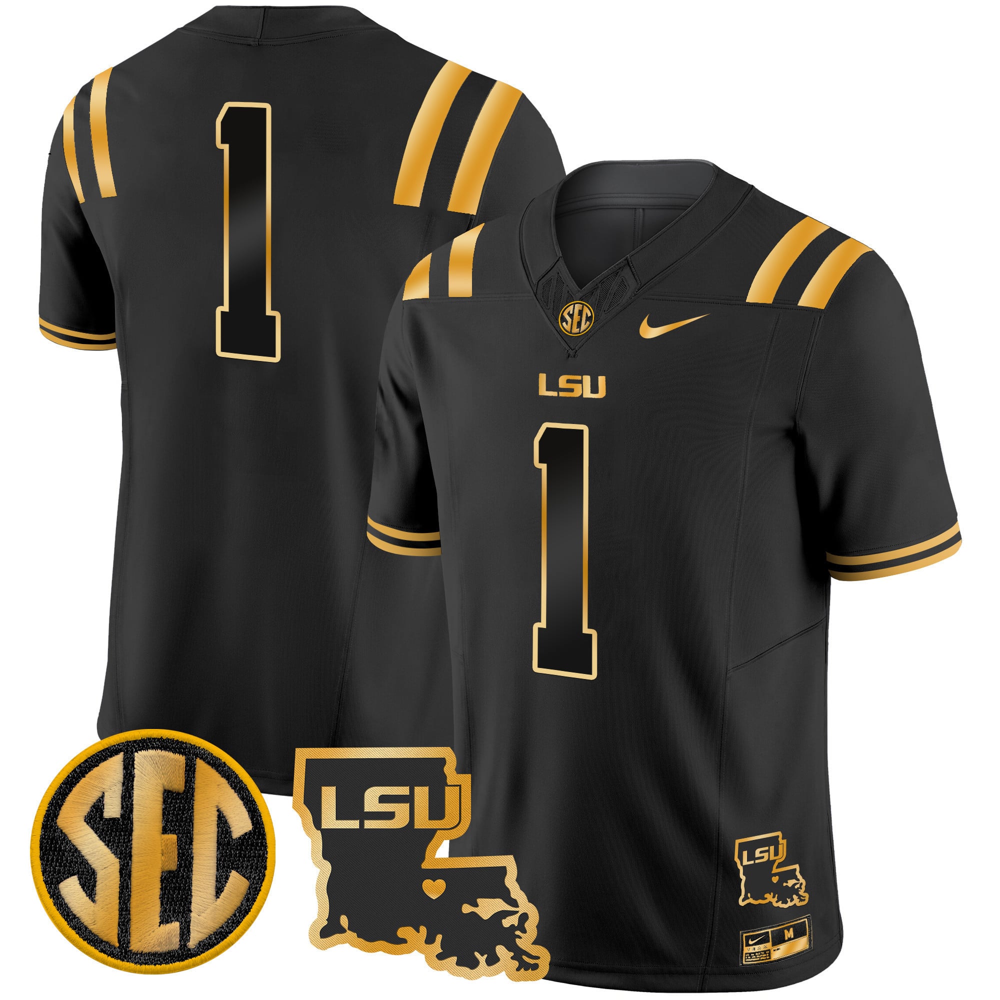 Men’s LSU Tigers 2025 Louisiana Patch Gold Vapor Limited Jersey – All Stitched