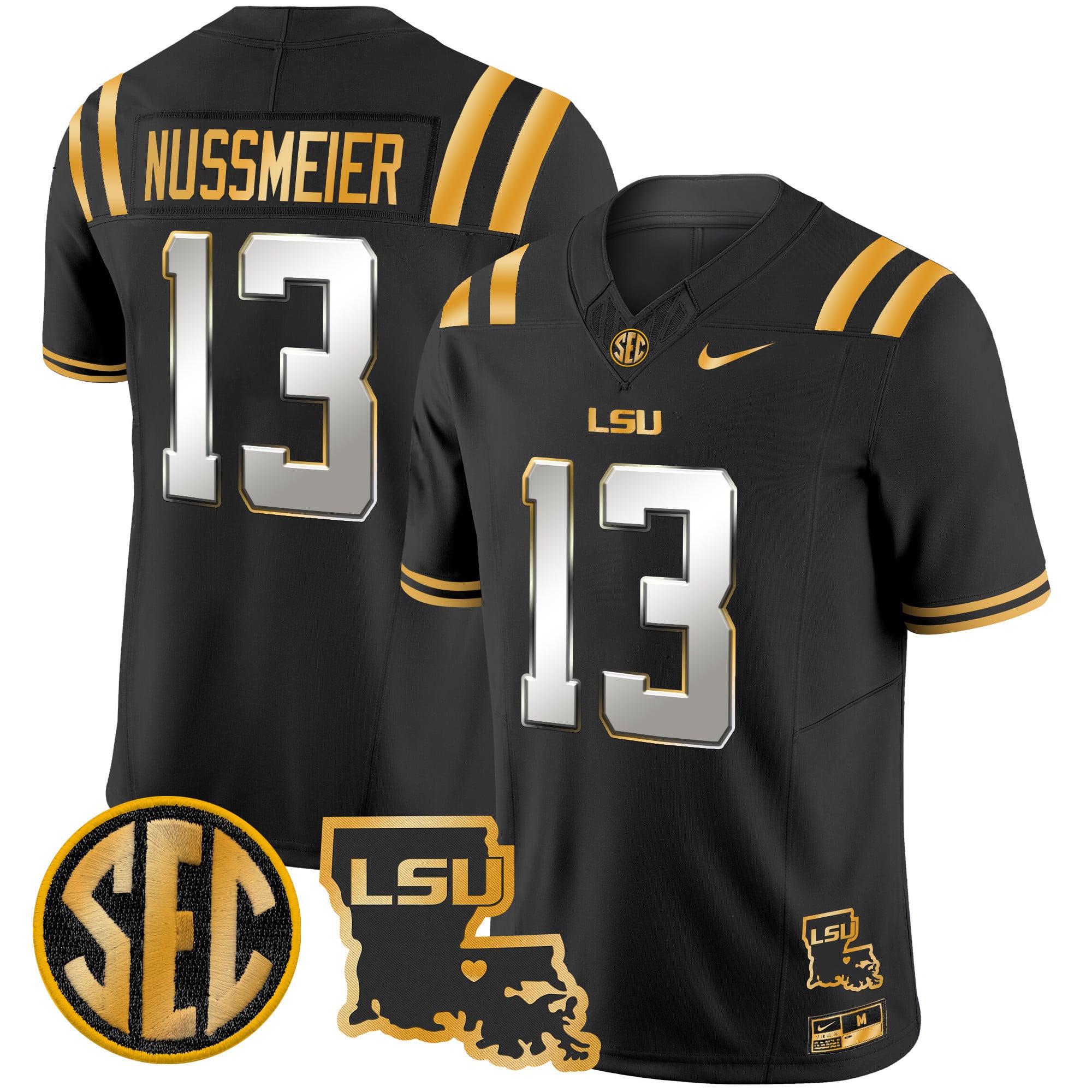 Men’s LSU Tigers 2025 Louisiana Patch Gold Vapor Limited Jersey – All Stitched