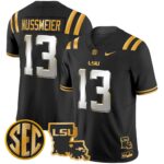 Men’s LSU Tigers 2025 Louisiana Patch Gold Vapor Limited Jersey – All Stitched