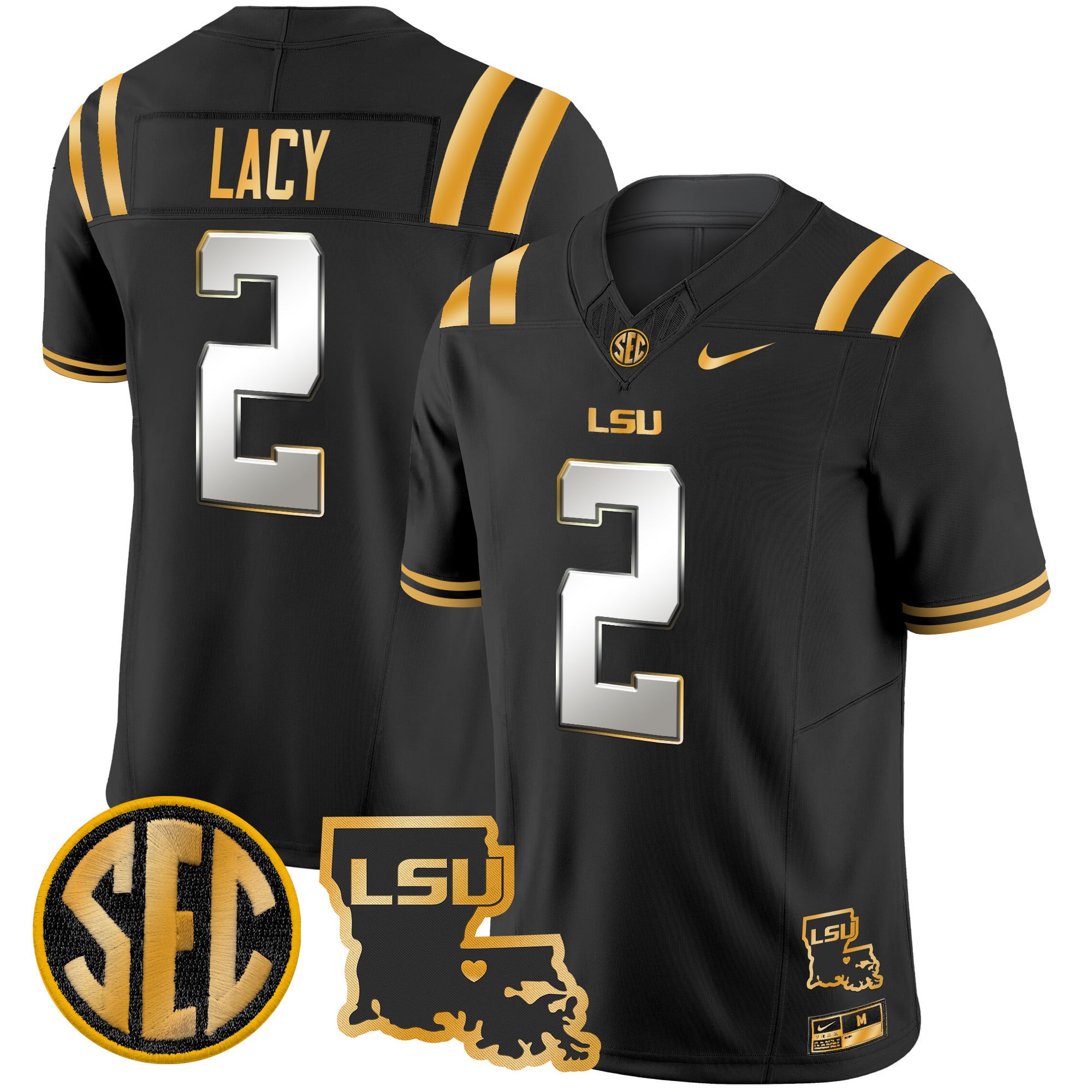 Men’s LSU Tigers 2025 Louisiana Patch Gold Vapor Limited Jersey – All Stitched