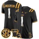 Men’s LSU Tigers 2025 Louisiana Patch Gold Vapor Limited Jersey – All Stitched