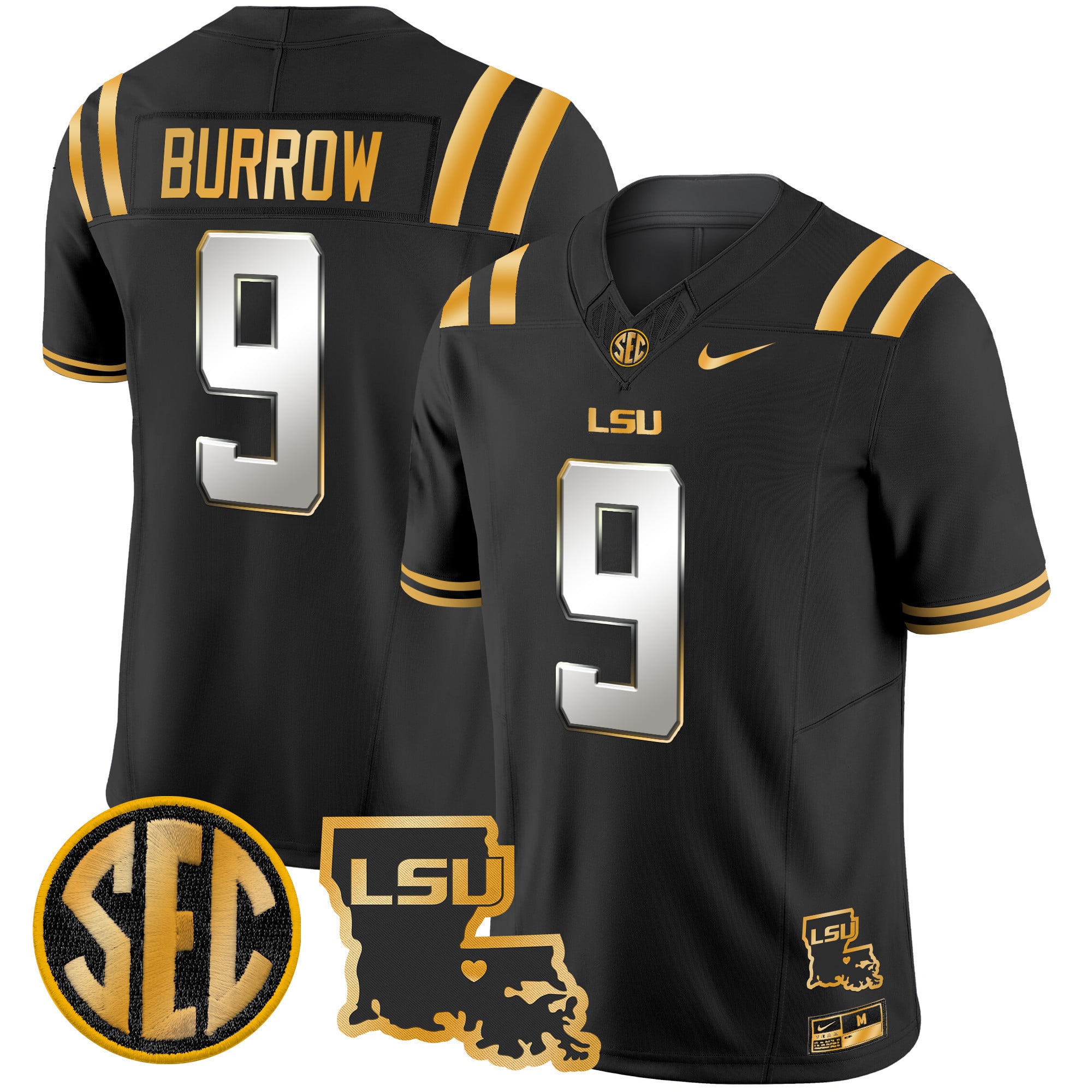 Men’s LSU Tigers 2025 Louisiana Patch Gold Vapor Limited Jersey – All Stitched