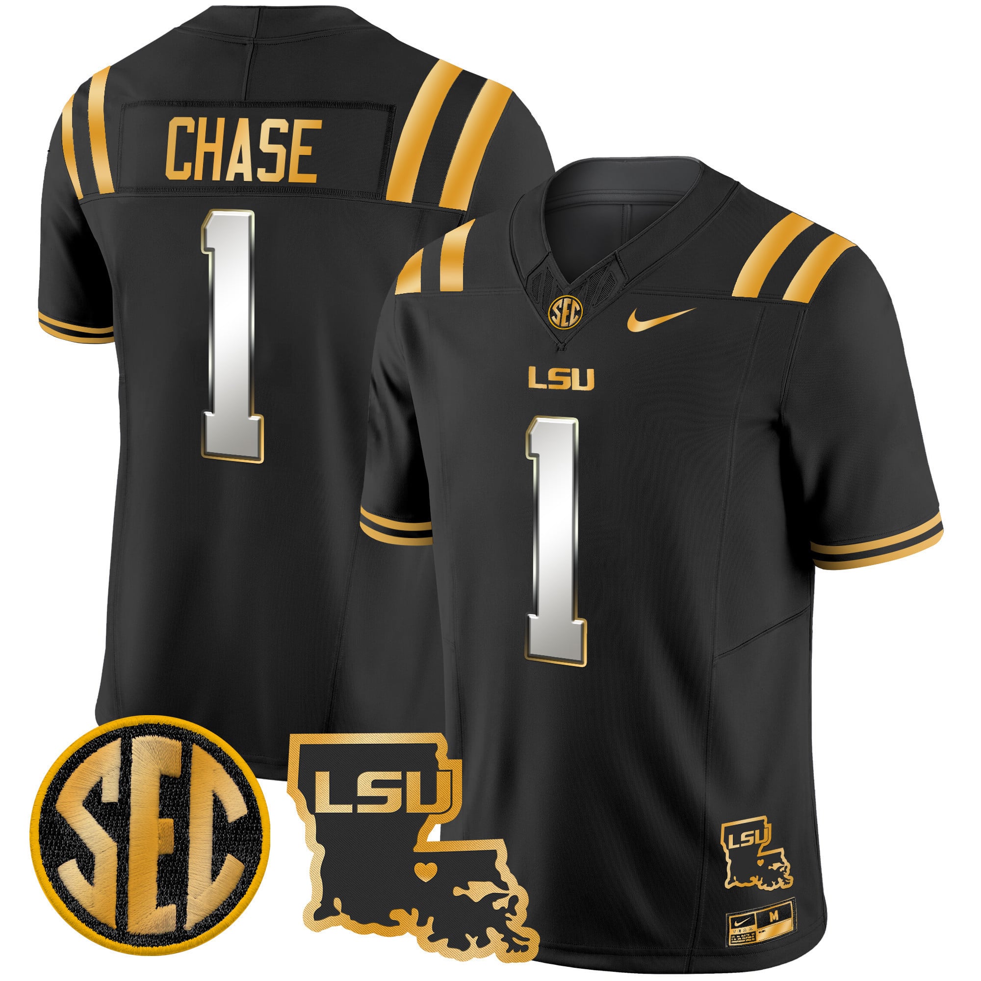 Men’s LSU Tigers 2025 Louisiana Patch Gold Vapor Limited Jersey – All Stitched