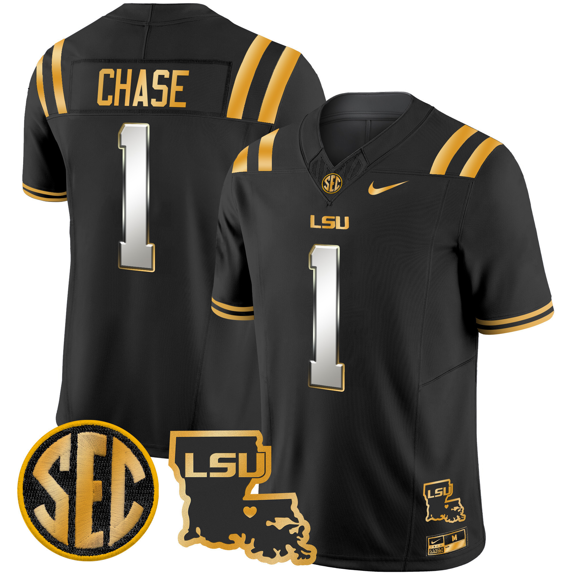 Men’s LSU Tigers 2025 Louisiana Patch Gold Vapor Limited Jersey – All Stitched