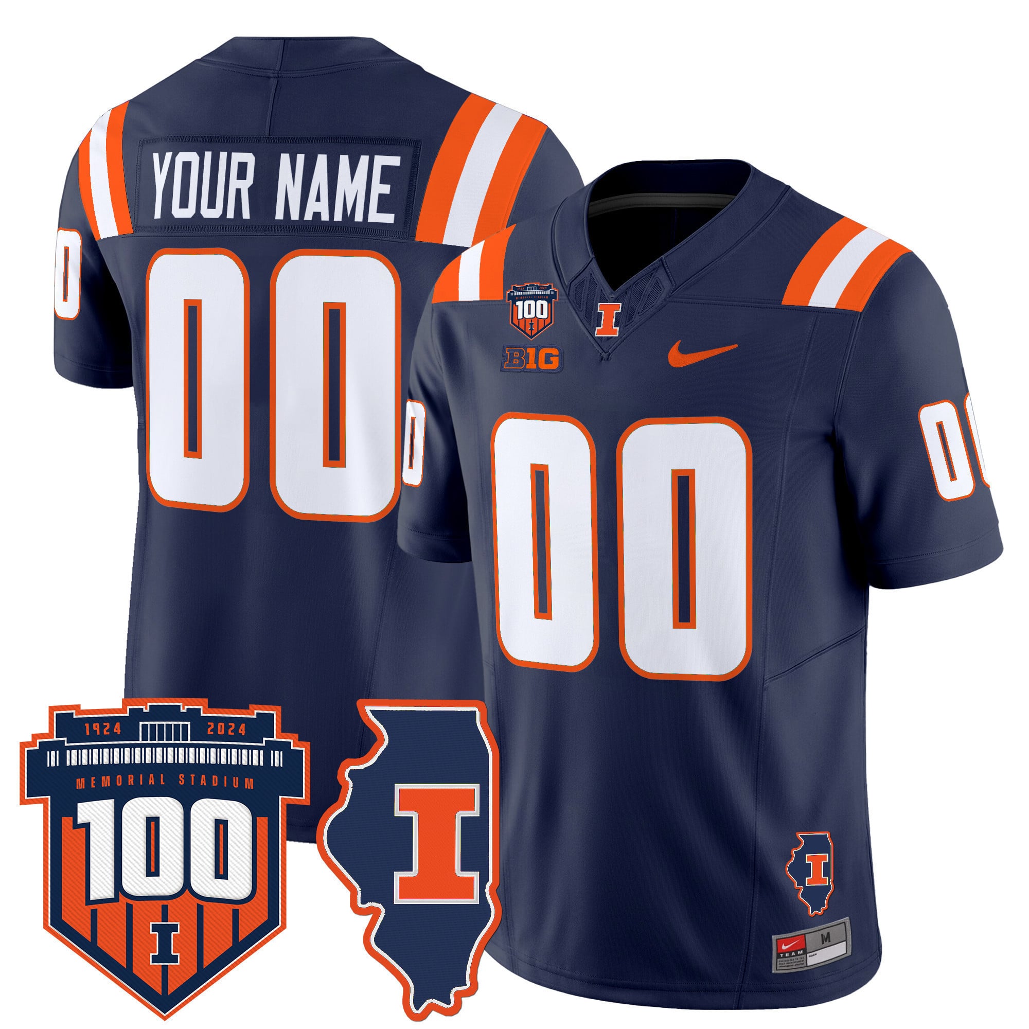 Illinois Fighting Illini 100th Memorial Stadium Patch Vapor Limited Custom Jersey – All Stitched