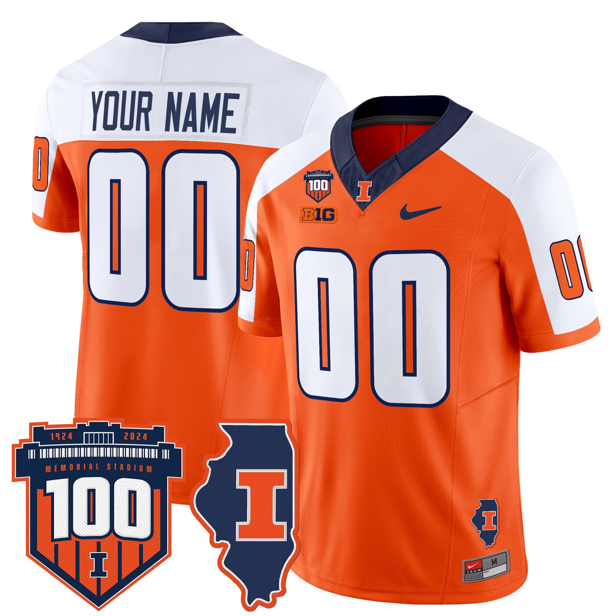 Illinois Fighting Illini 100th Memorial Stadium Patch Vapor Limited Custom Jersey – All Stitched