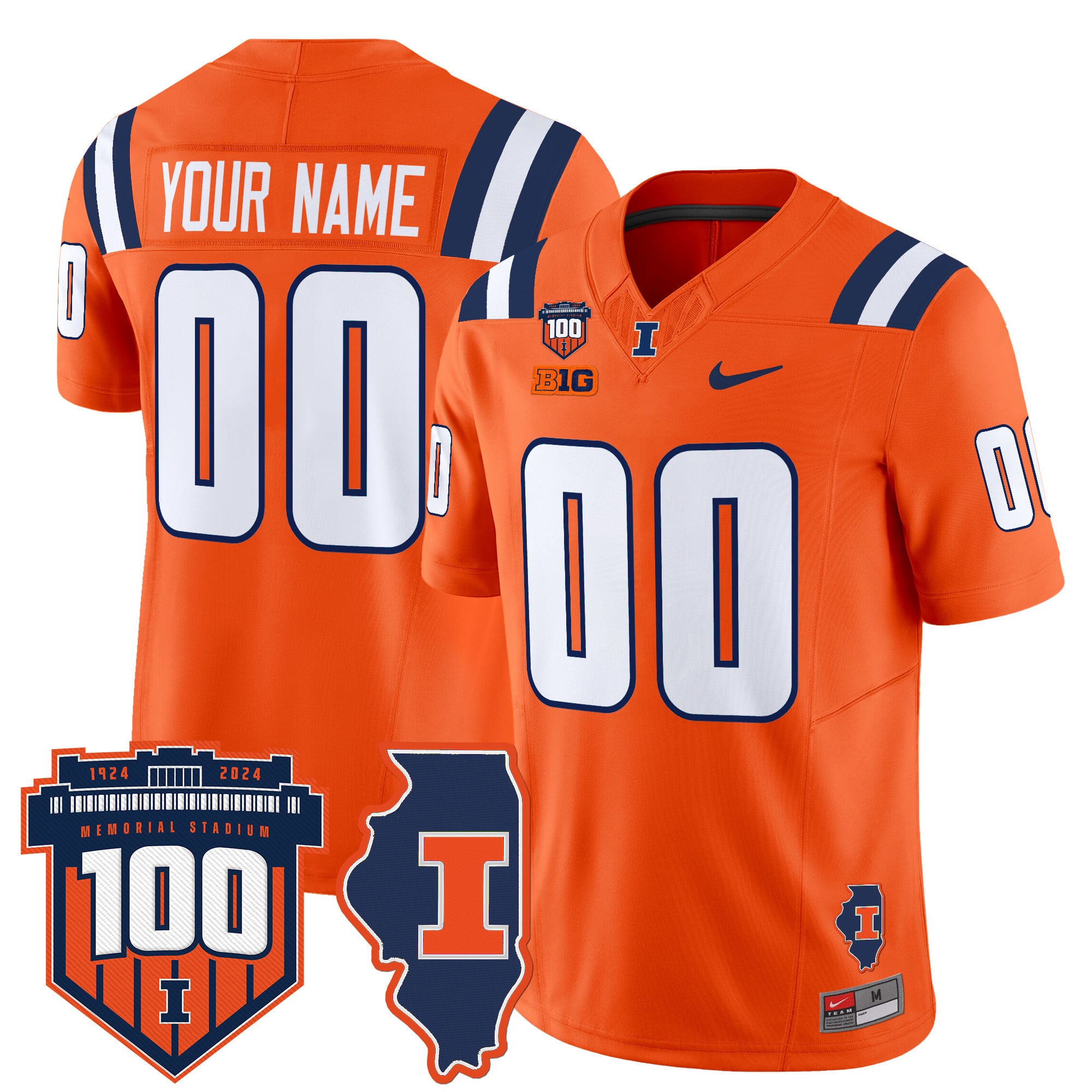 Illinois Fighting Illini 100th Memorial Stadium Patch Vapor Limited Custom Jersey – All Stitched