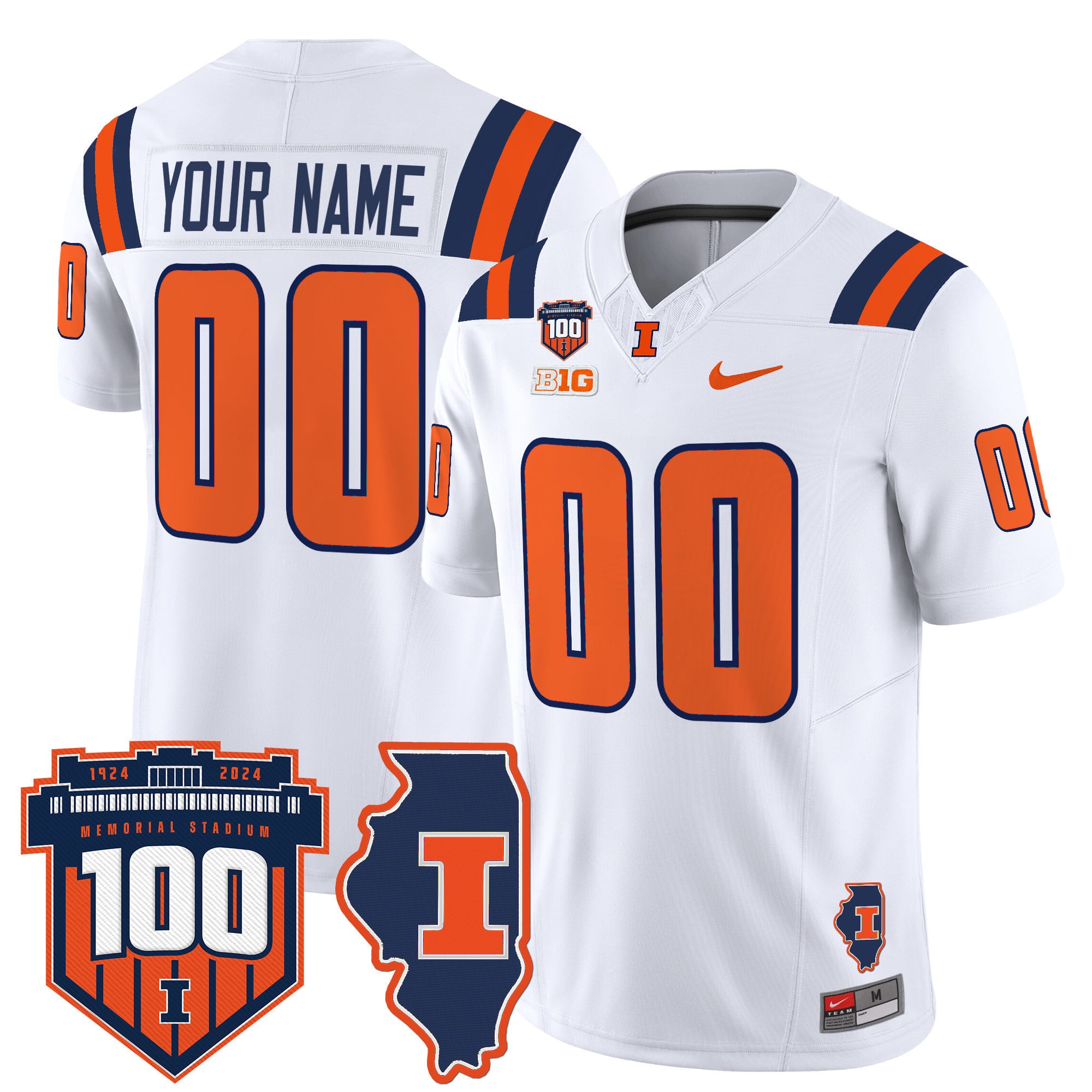 Illinois Fighting Illini 100th Memorial Stadium Patch Vapor Limited Custom Jersey – All Stitched