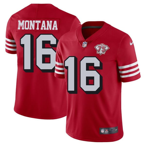 San Francisco 49Ers 75Th Anniversary Throwback Scarlet Jersey – All Stitched