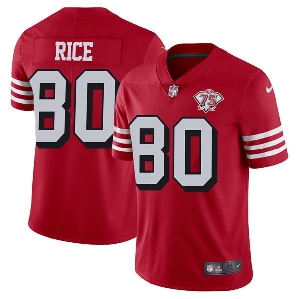 San Francisco 49Ers 75Th Anniversary Throwback Scarlet Jersey – All Stitched
