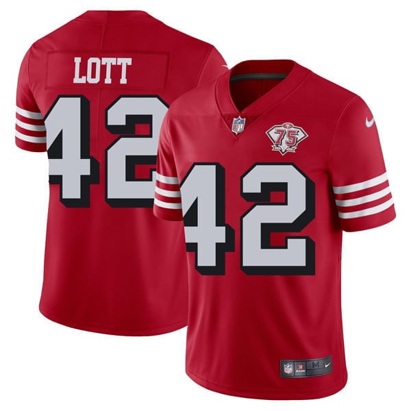 San Francisco 49Ers 75Th Anniversary Throwback Scarlet Jersey – All Stitched