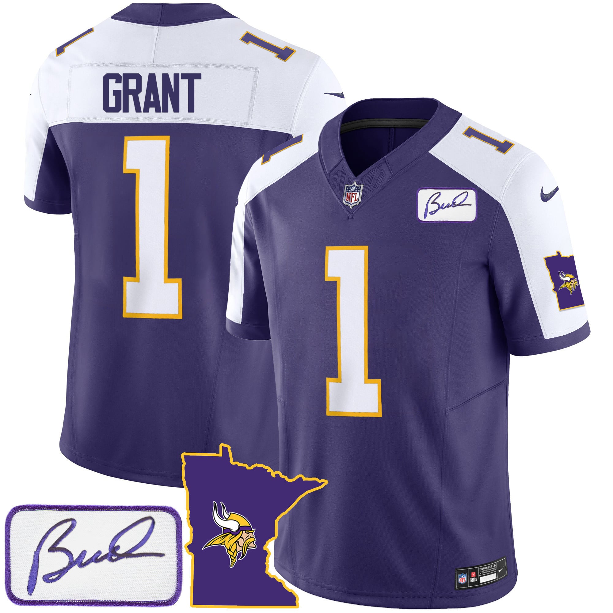 Men’s Vikings Bud Grant Patch Classic Limited Jersey V2 – All Stitched