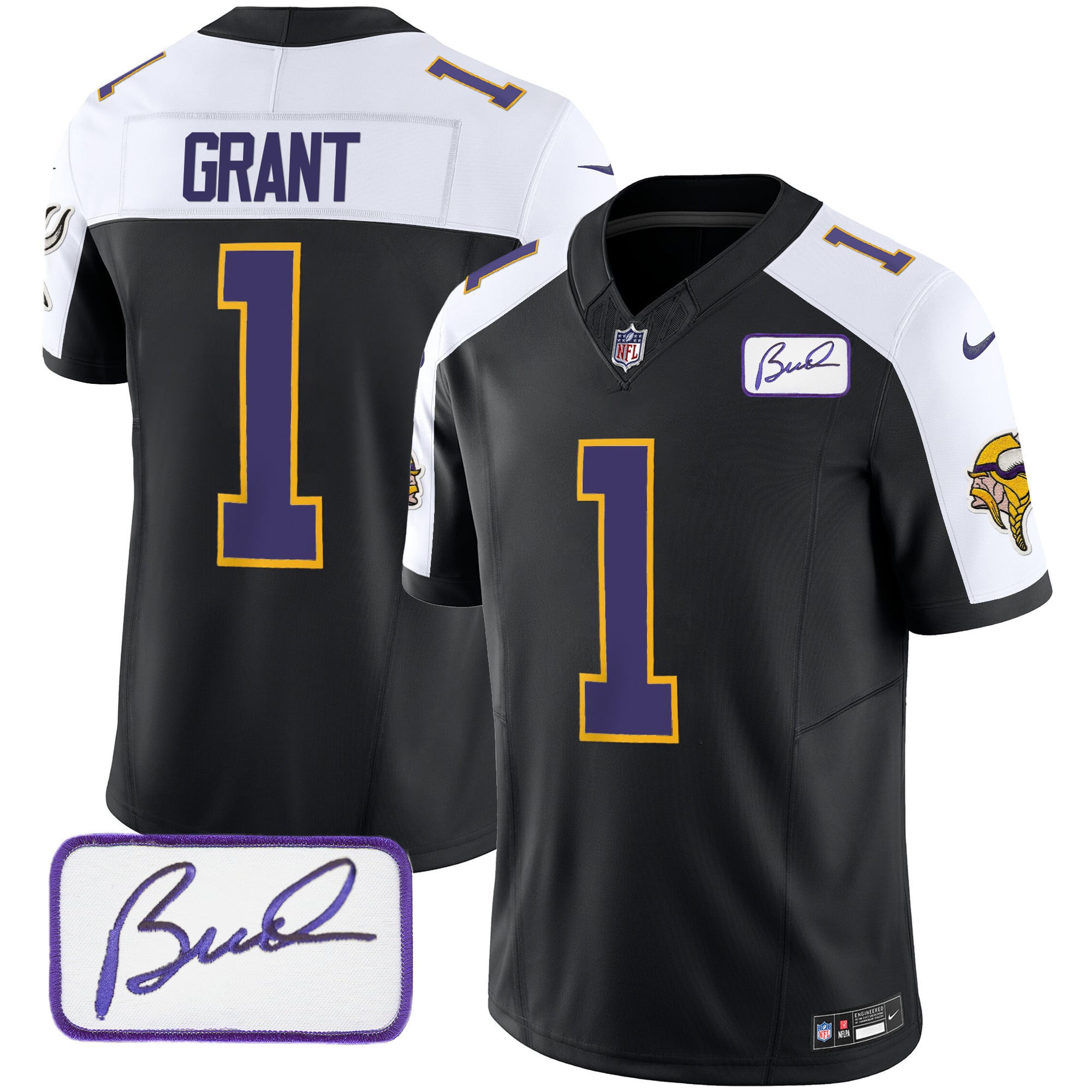 Men’s Vikings Bud Grant Patch Classic Limited Jersey V3 – All Stitched